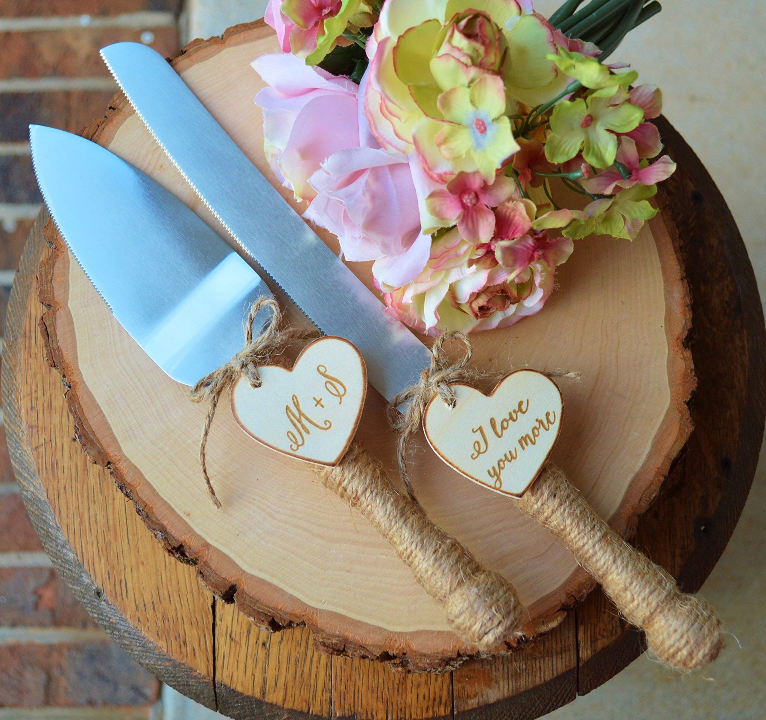 Personalized Cake Knife Set - Custom Engraved Wedding Cake Knife with Rustic Burlap Handle - Perfect for Wedding, Anniversary & Special Occasion Cake Cutting Ceremonies