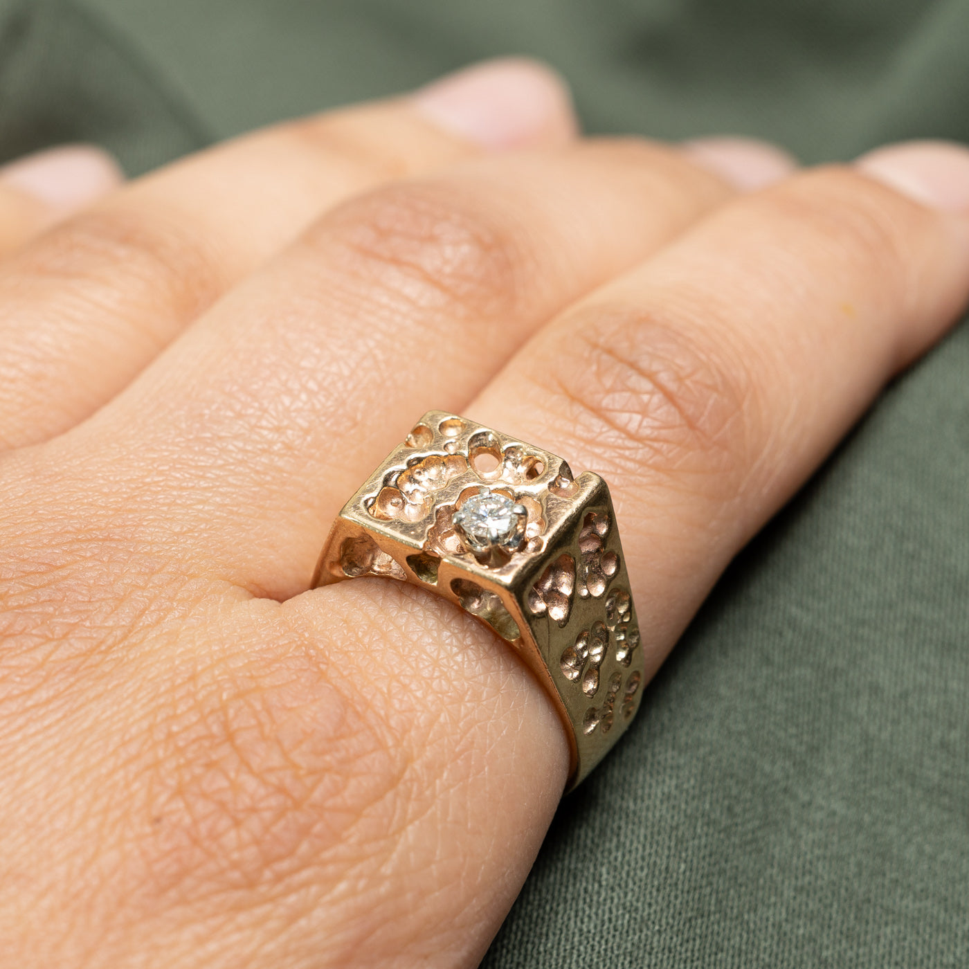 0.19ct Single Stone Diamond Textured Statement Ring - Size 9.5 | Elegant & Unique Wedding Band, Anniversary Gift for Her | Perfect for Special Occasions & Everyday Luxury