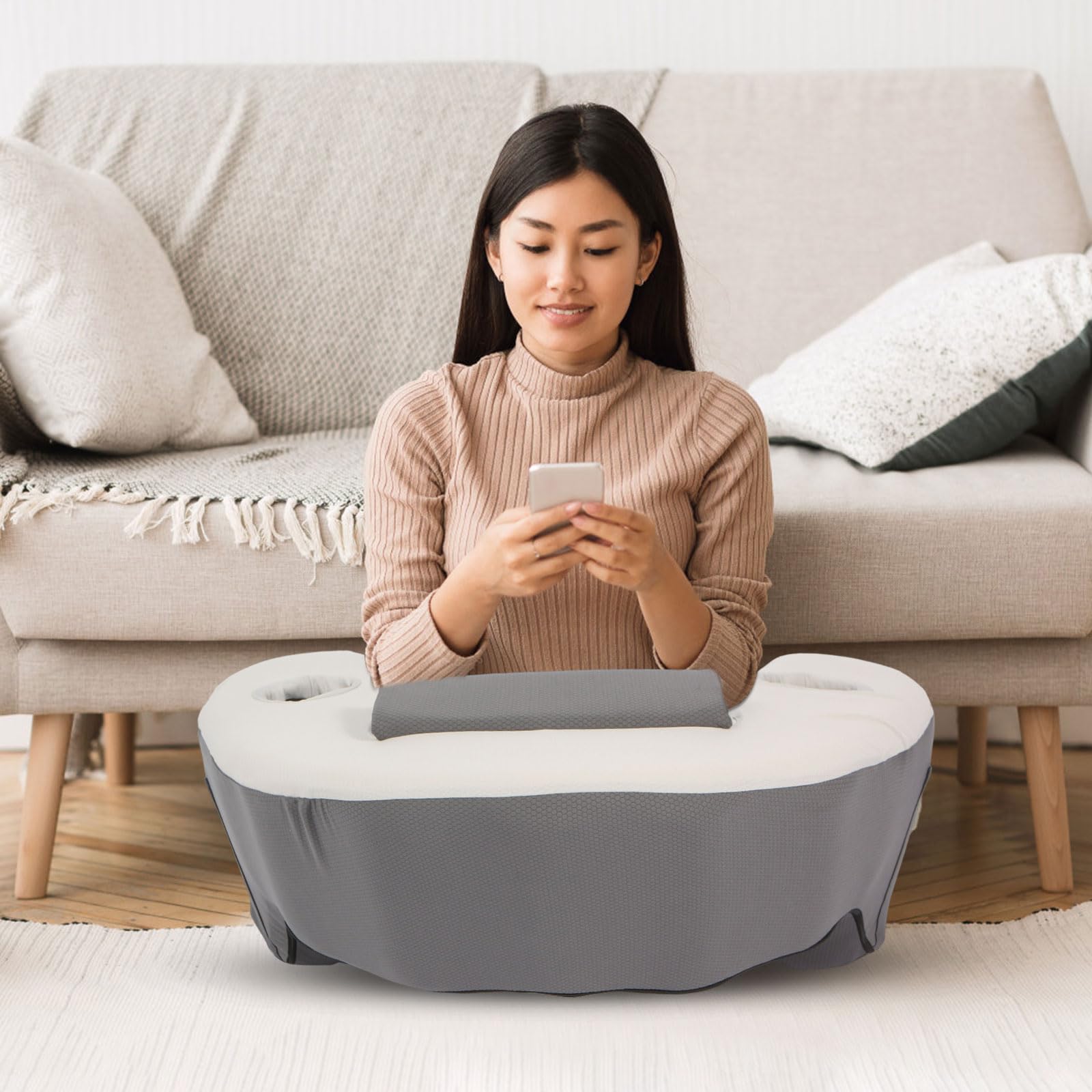 Ergonomic Lap Desk Pillow with Cooling Memory Foam - Portable Laptop Stand for Bed, Sofa & Travel | Gaming Cushion & Reading Pillow with Armrest | Home Office Comfort (Grey) - Perfect for Remote Work, Study & Relaxation
