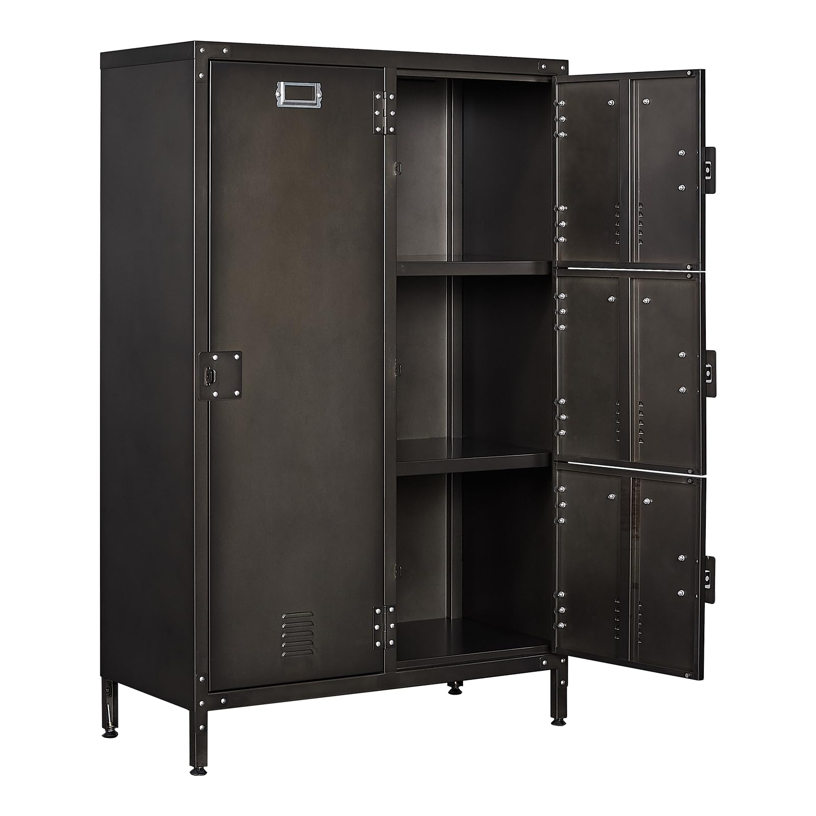 Vintage Steel Wardrobe Cabinet Locker - Rustic Metal Storage with Adjustable Shelf, 4 Lockable Doors & Hanging Rod | Perfect for Living Room, Bedroom, Home Office Organization | Easy Assembly Required
