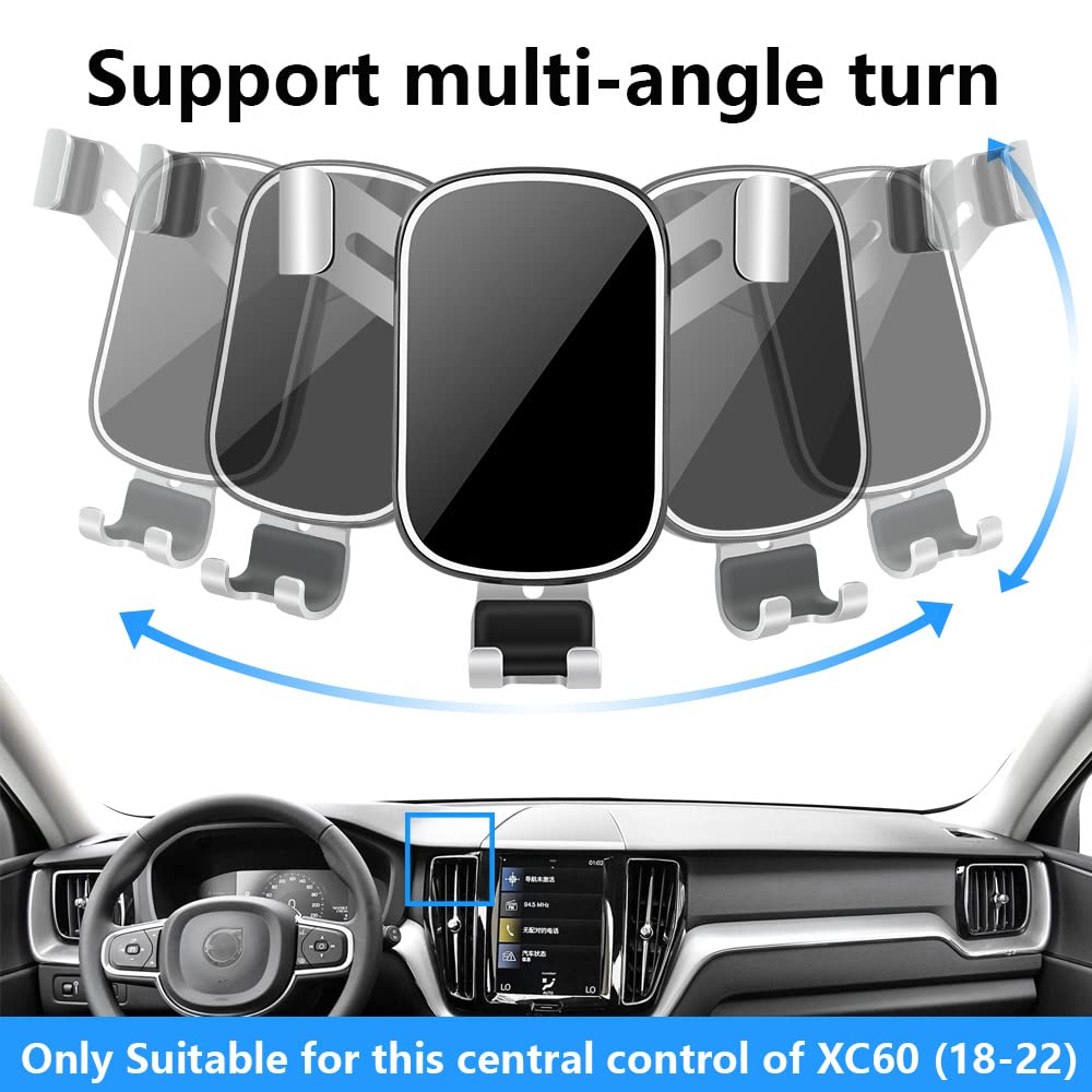 Premium Car Phone Holder for Volvo XC60 & XC60 Hybrid (2018-2025) - Universal Smartphone Mount with Secure Grip & Easy Installation - Perfect for GPS Navigation, Hands-Free Calling & Road Trips