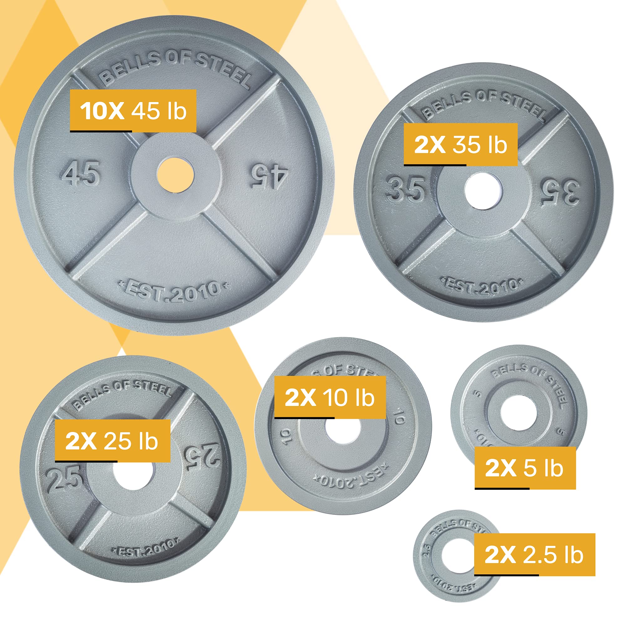 Bells of Steel Olympic Weight Plates - Cast Iron Machined Barbell Weights for Home & Commercial Gym - Strength Training Equipment for Deadlifts, Squats, Bench Press - Perfect for CrossFit, Powerlifting & Weightlifting Workouts