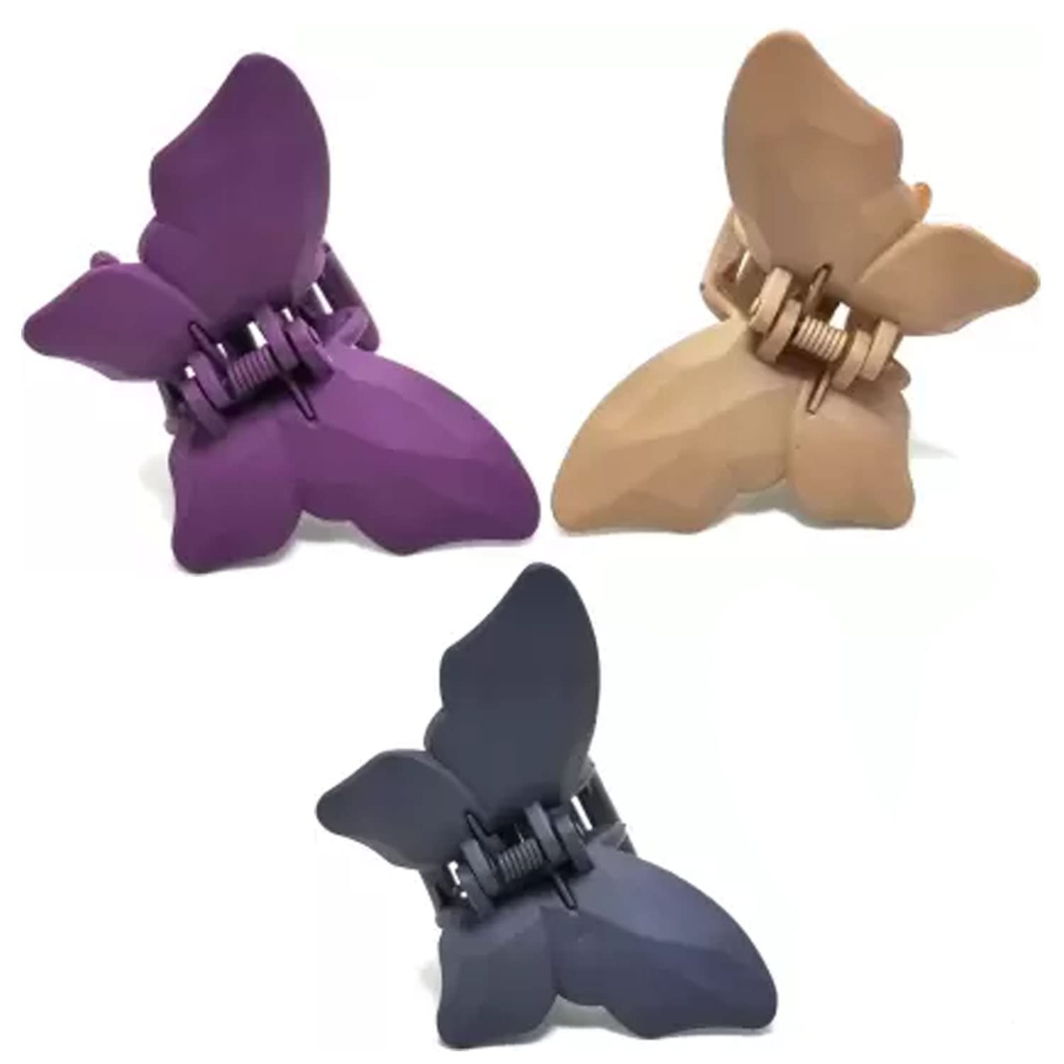 3D Matte Butterfly Hair Claw Clips - 3 Pack Non-Slip Hair Clips for Women & Girls, Strong Hold Hair Claws for Thick & Thin Hair (Random Colors) - Perfect for School, Work, Parties & Everyday Hairstyles
