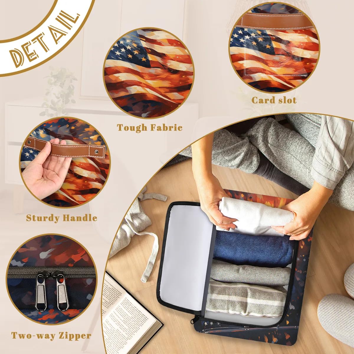Fire National Flag Collapsible Stackable Storage Bins with Lids - Fabric Closet Organizer for Clothes, Toys, Blankets - Foldable Home Storage Containers for Bedroom, Kids Room & Garage Organization