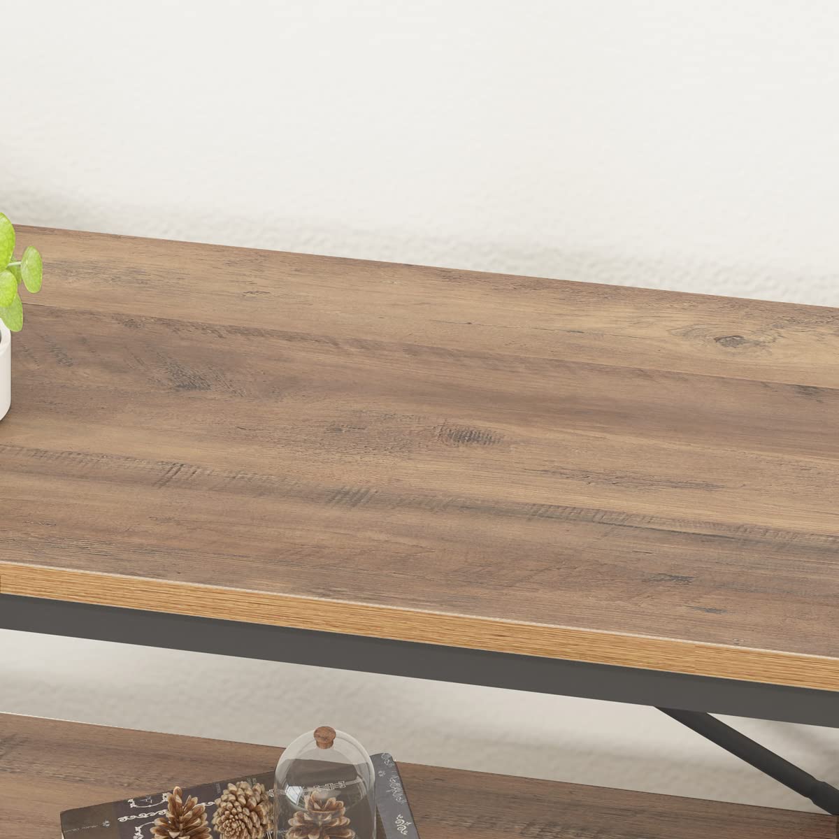 LVB Industrial Console Sofa Table - 55 Inch Rustic Oak Entryway Table with Modern 3-Tier Open Storage Shelf, Wood & Metal Hallway Sofa Table for Foyer, Living Room - Perfect for Home Decor, Organizing Essentials & Creating a Cozy Entryway Ambiance