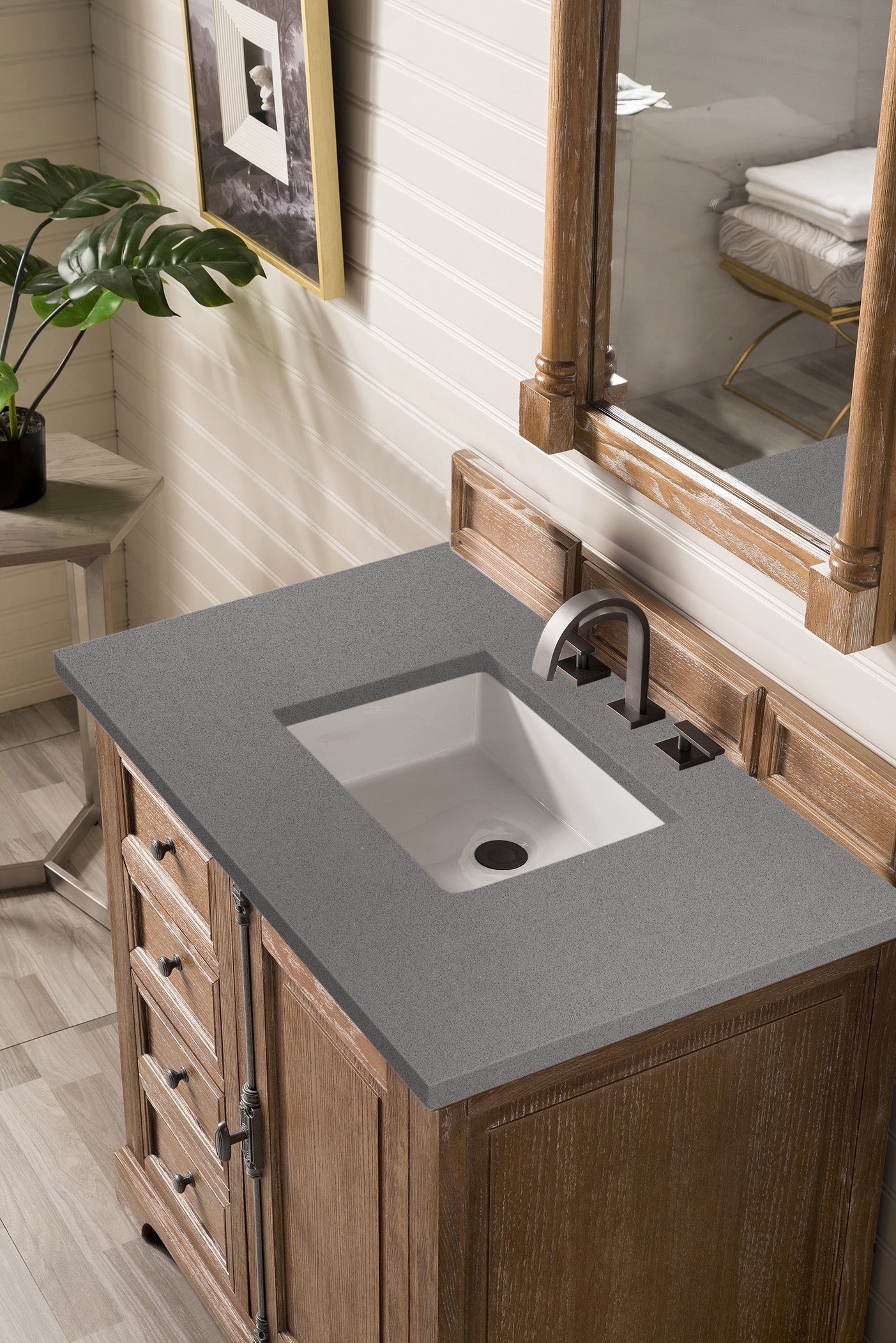 Providence 36 Inch Single Bathroom Vanity Set with Driftwood Finish & 3CM Grey Expo Quartz Countertop - Perfect for Modern Home, Apartment, and Guest Bathroom Remodeling