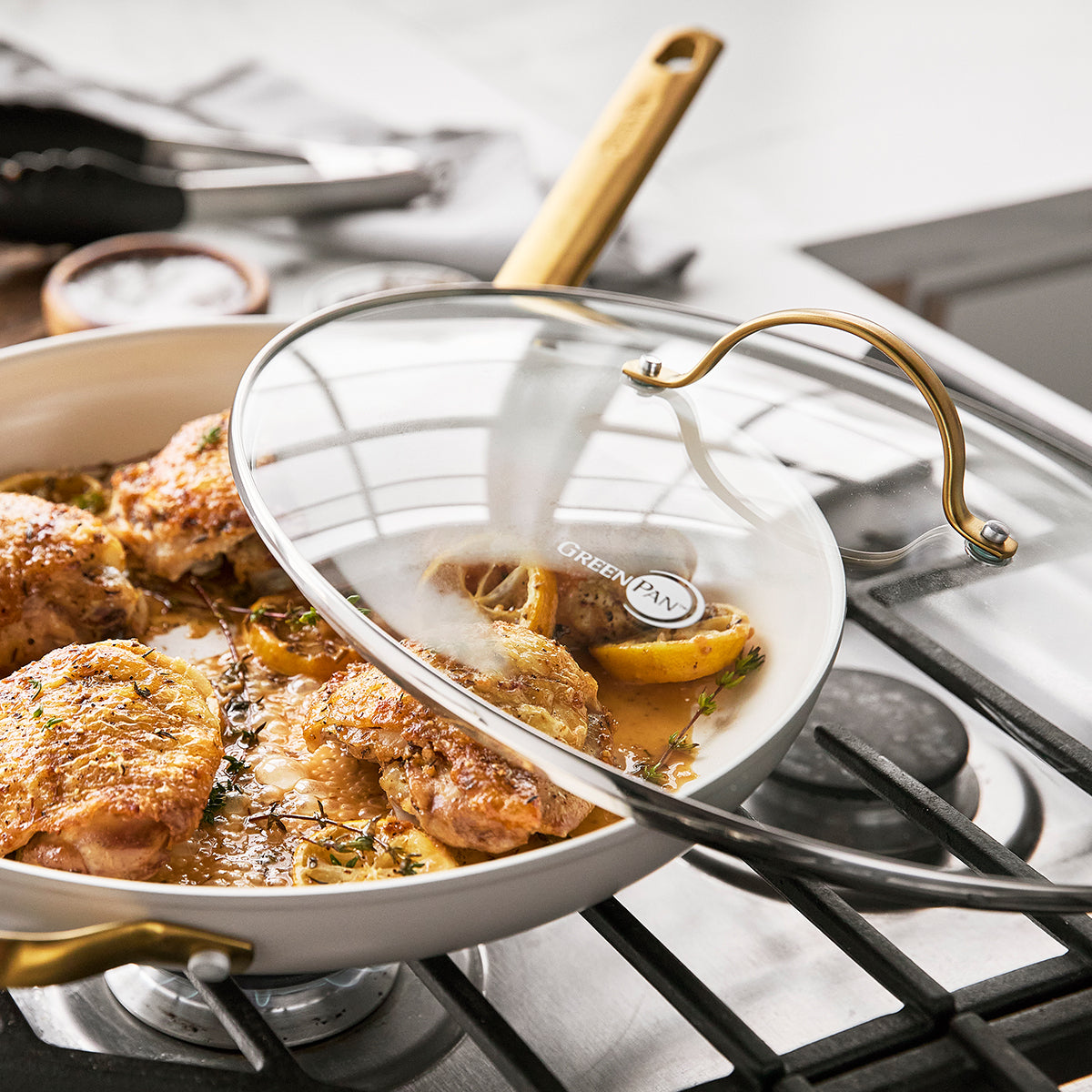 Premium Reserve Ceramic Nonstick 12-Inch Frying Pan with Helper Handle & Glass Lid - Eco-Friendly Cookware for Healthy Cooking | Perfect for Sautéing, Frying & Everyday Meals | Taupe Color