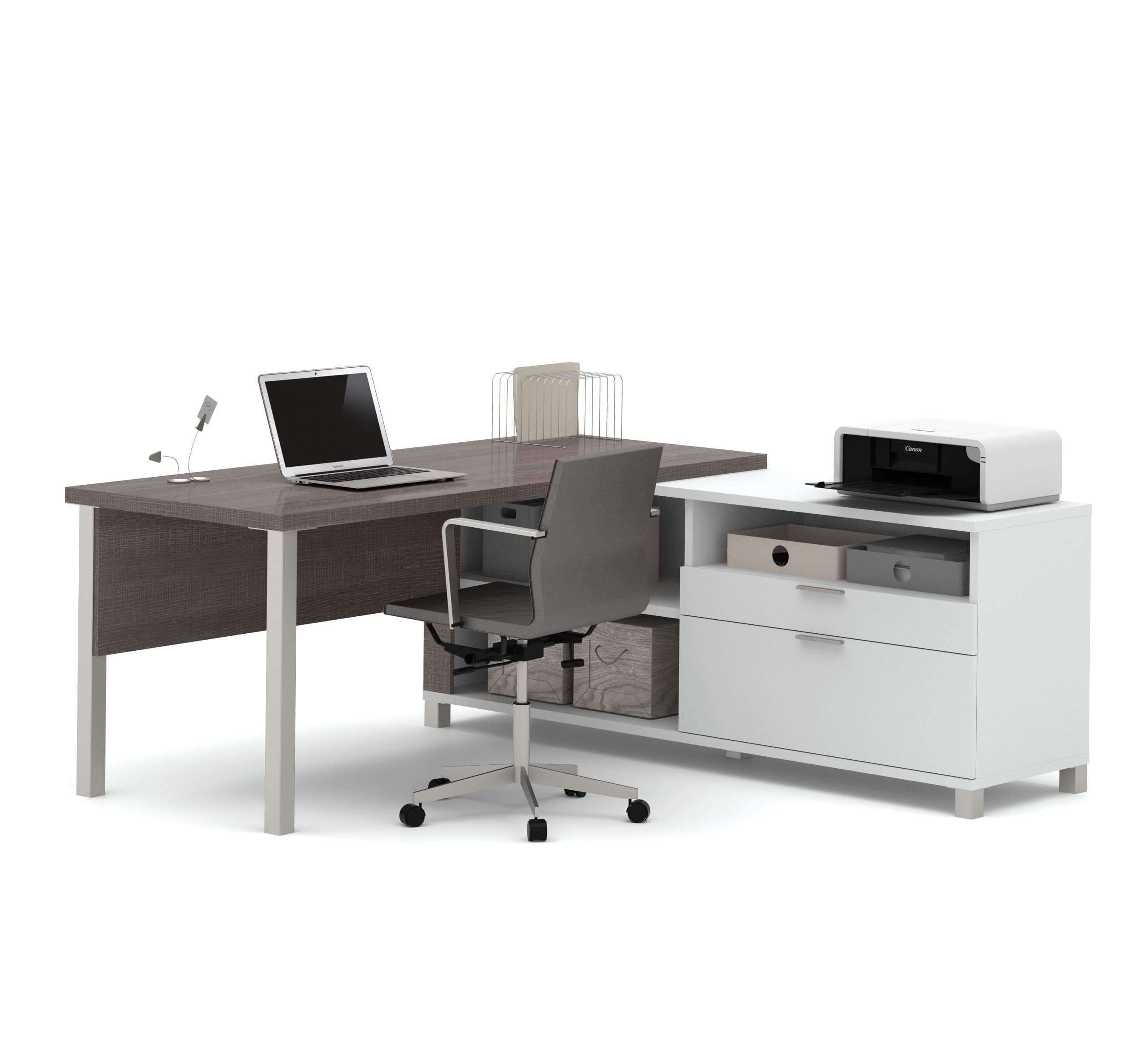Pro Linea L Shaped Desk - Modern Bark Grey & White Home Office Computer Workstation | Perfect for Small Spaces, Gaming & Remote Work