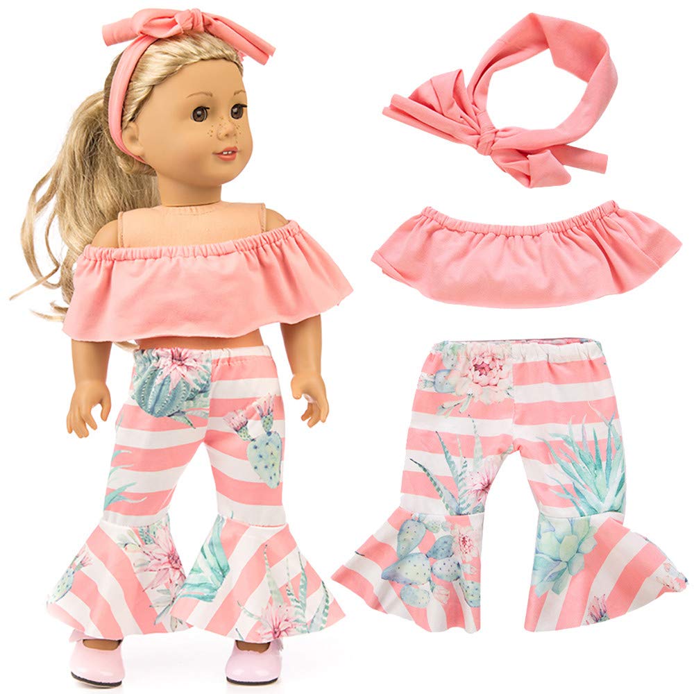 18 Inch American Girl Doll Clothes Set - Watermelon Red Outfits with Shirt, Pants, Suit & Headband | Kids Toy Doll Accessories for Dress Up & Role Play | Perfect for 18