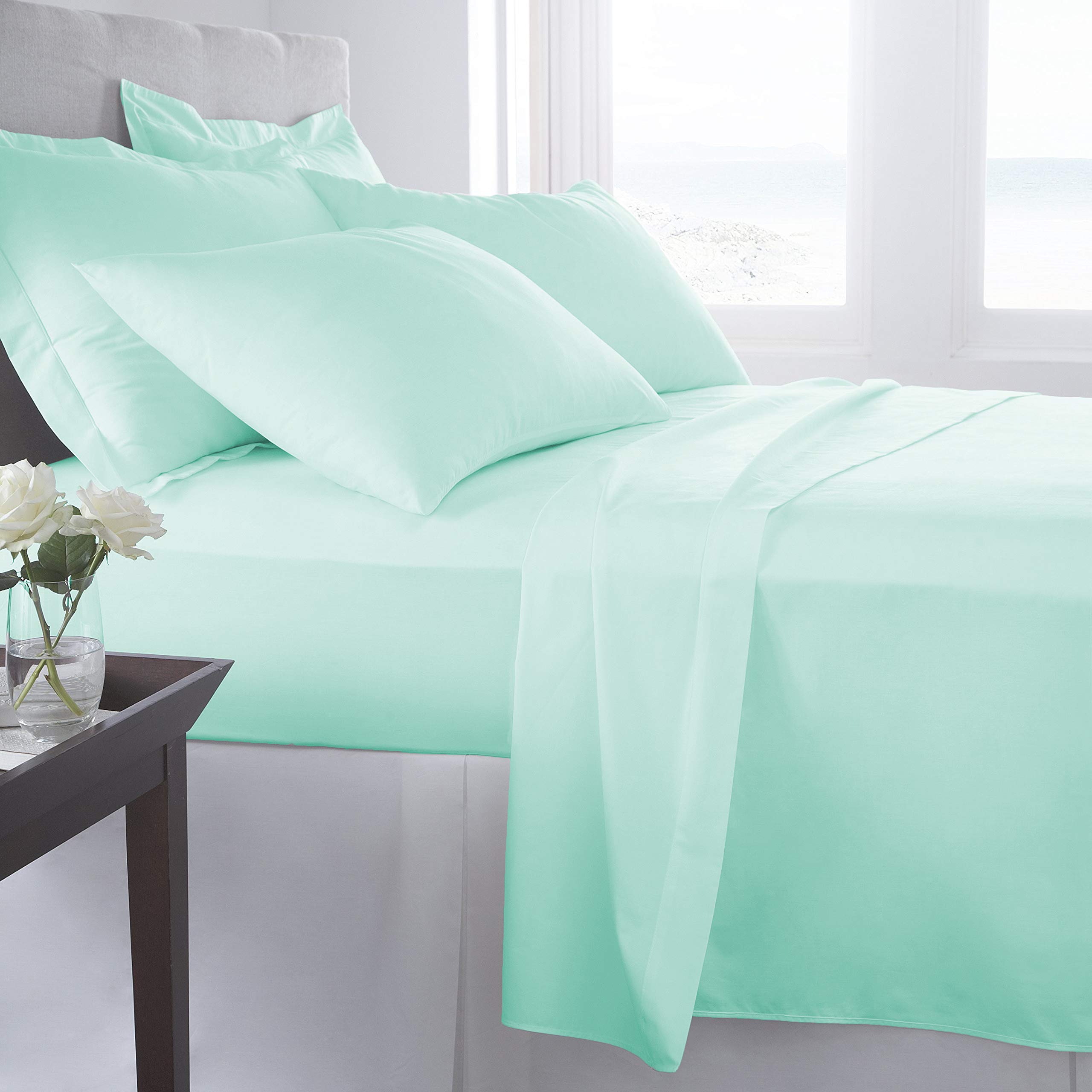 Luxury 1800 Thread Count Hotel Bed Sheets Set - King Size Deep Pocket Wrinkle & Fade Resistant Soft Breathable Bedding (Aqua Blue) for Master Bedroom, Guest Room & Airbnb