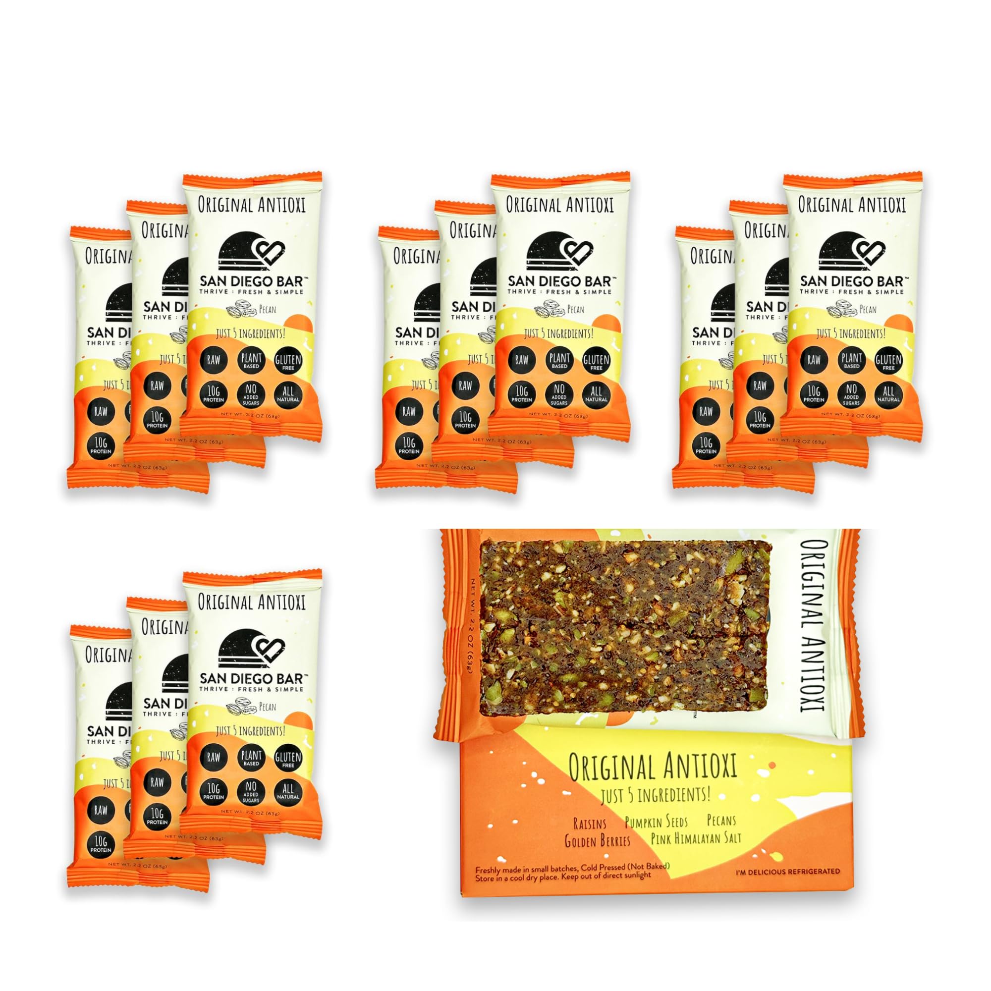 San Diego Bar Original Antioxi - 12 Count, Gluten Free, Vegan, Dairy Free Snack Bars | Healthy On-The-Go Energy Bars for Hiking, Workouts & Travel