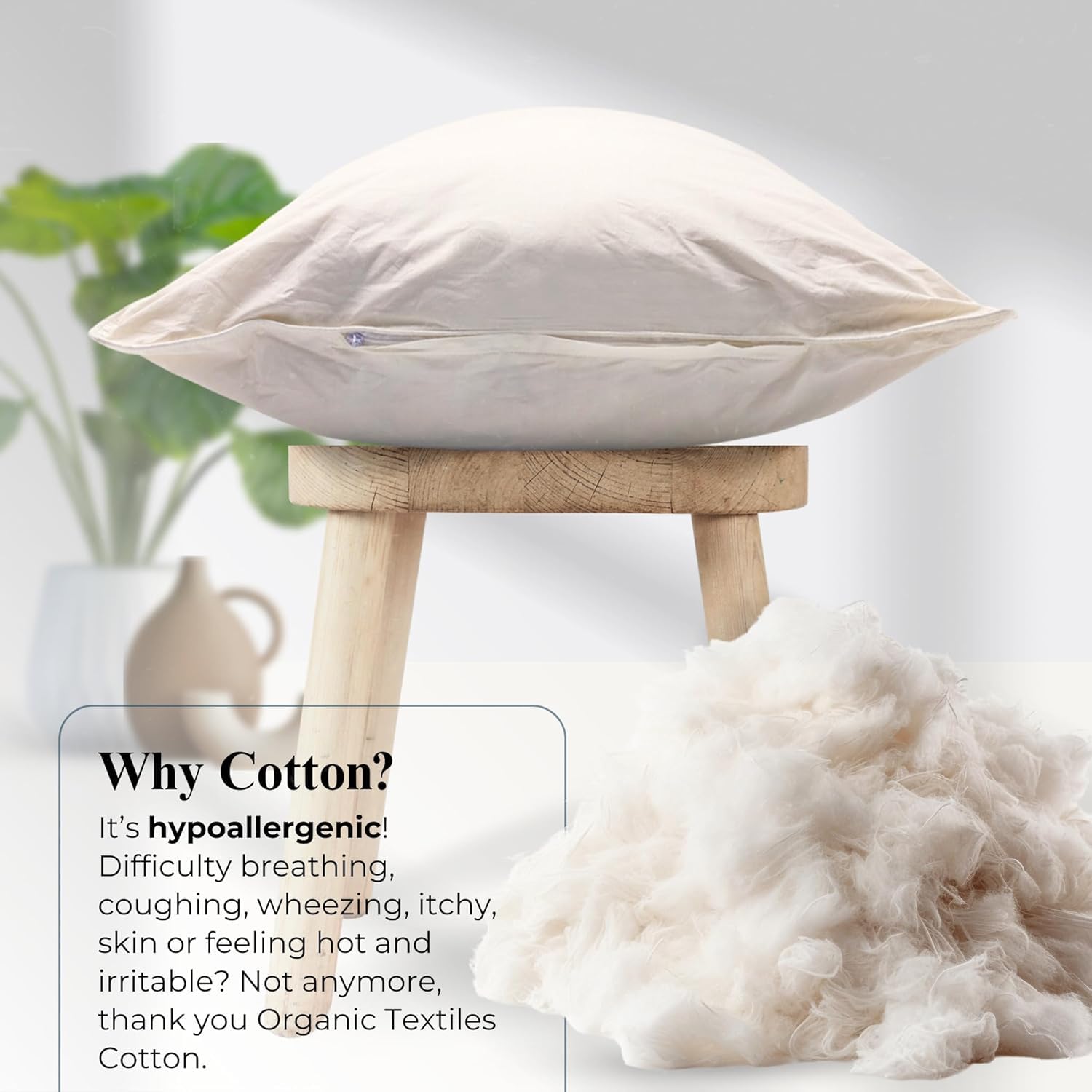 GOTS Certified 100% Organic Cotton Pillows with Removable Cover - Queen Size 2-Pack for Neck Pain Relief & Head Support - Ideal for Side, Back & Stomach Sleepers | Perfect for Eco-Friendly Bedrooms & Allergy Sufferers