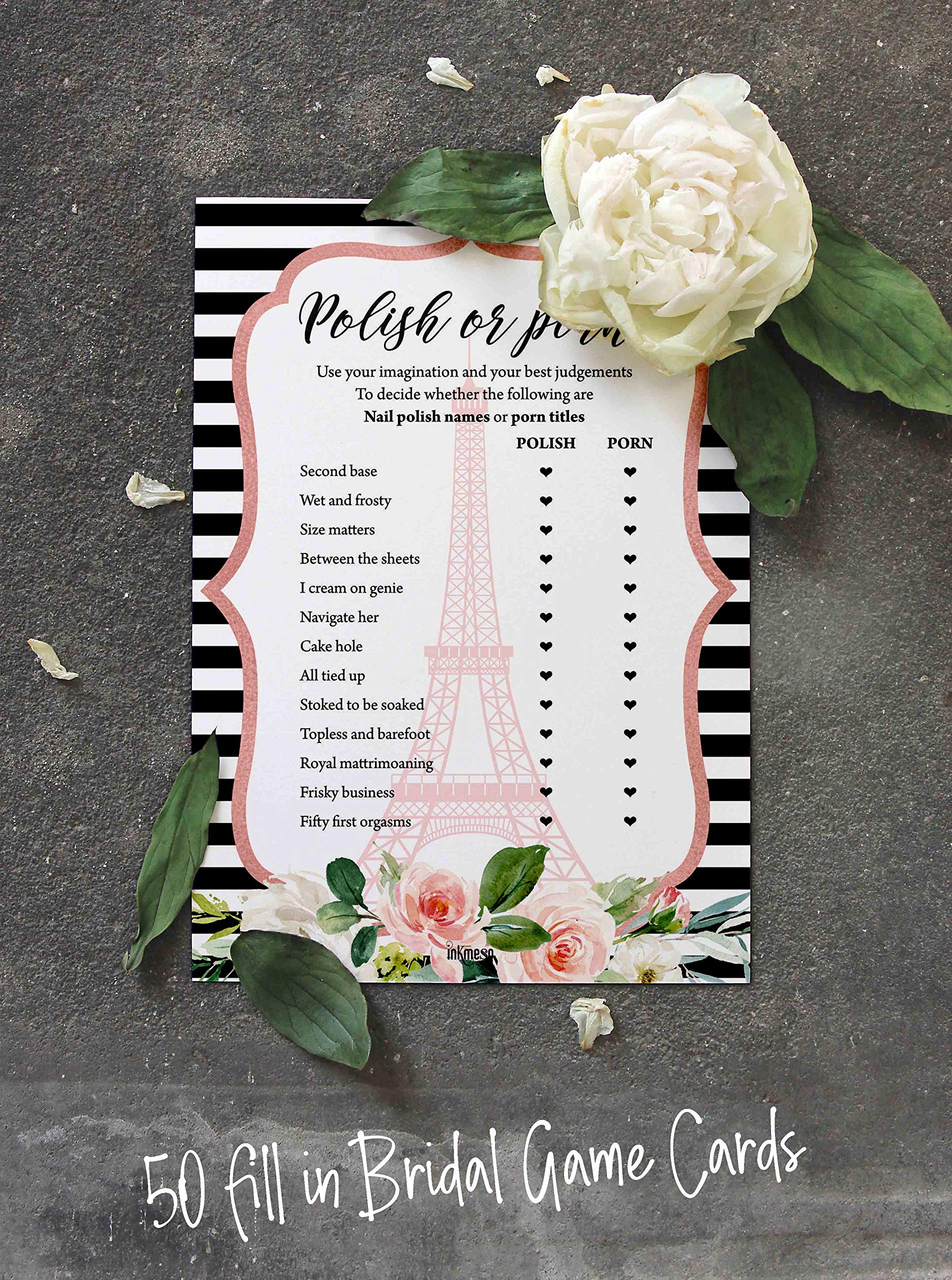 50-Pack Floral Eiffel Tower Party Game Cards - Fun Bachelorette & Bridal Shower Activity Set for Wedding Celebrations, Girls Night Out and Birthday Parties