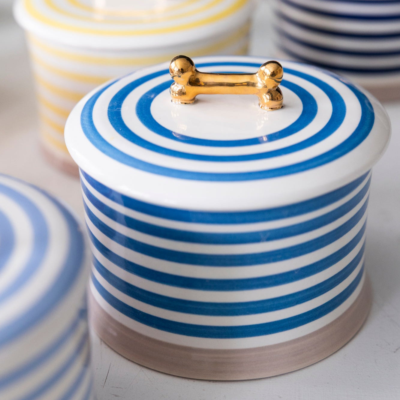 Jill Rosenwald X Polkadog Ocean-Themed Bone Jar - Ceramic Pet Treat Storage Container for Dogs - Perfect for Kitchen Counter or Pet Feeding Station Organization