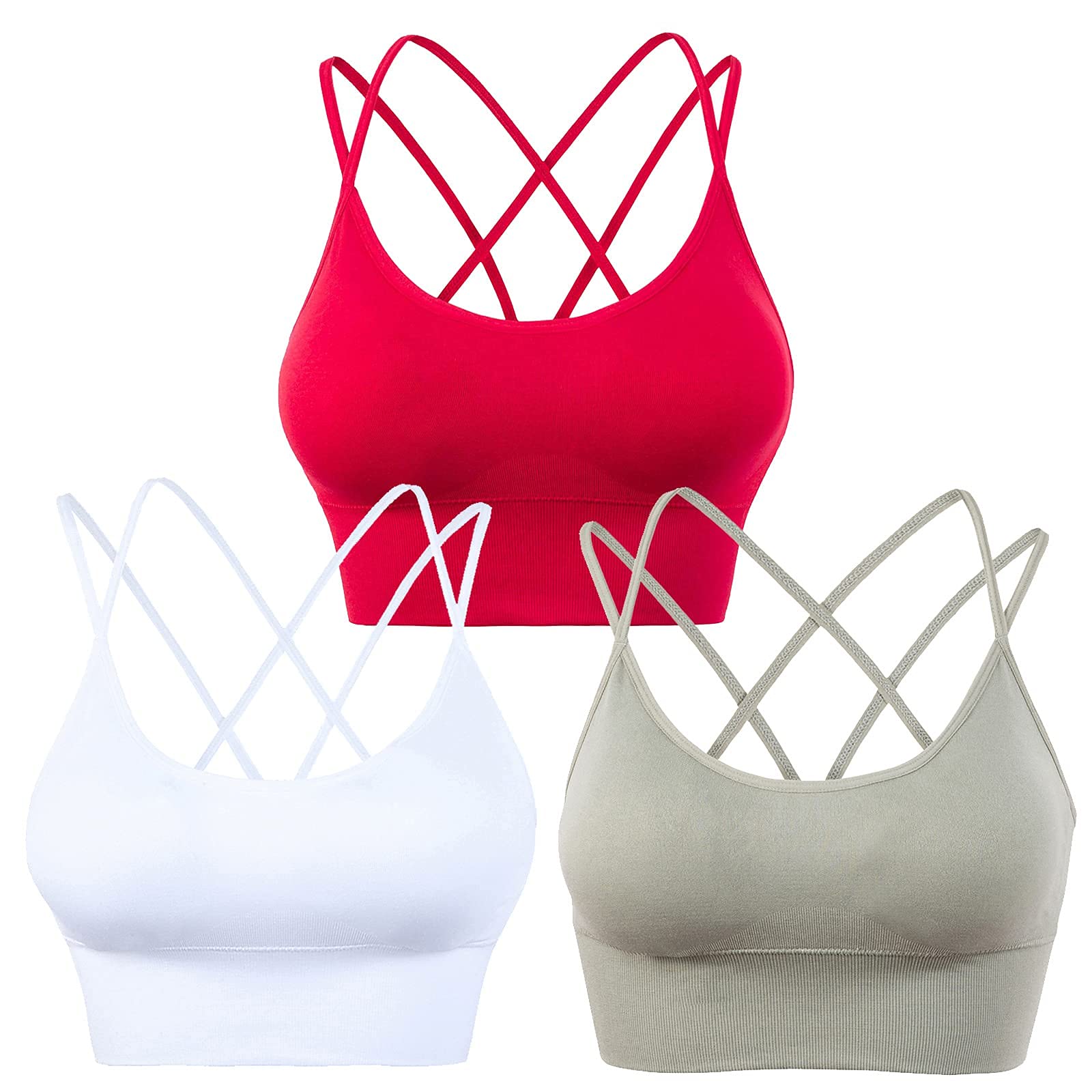 High Support Criss-Cross Back Sports Bras for Women - 3 Pack Quick Dry Shockproof Workout Tops for Running, Yoga & Gym - Plus Size Activewear for High-Impact Fitness