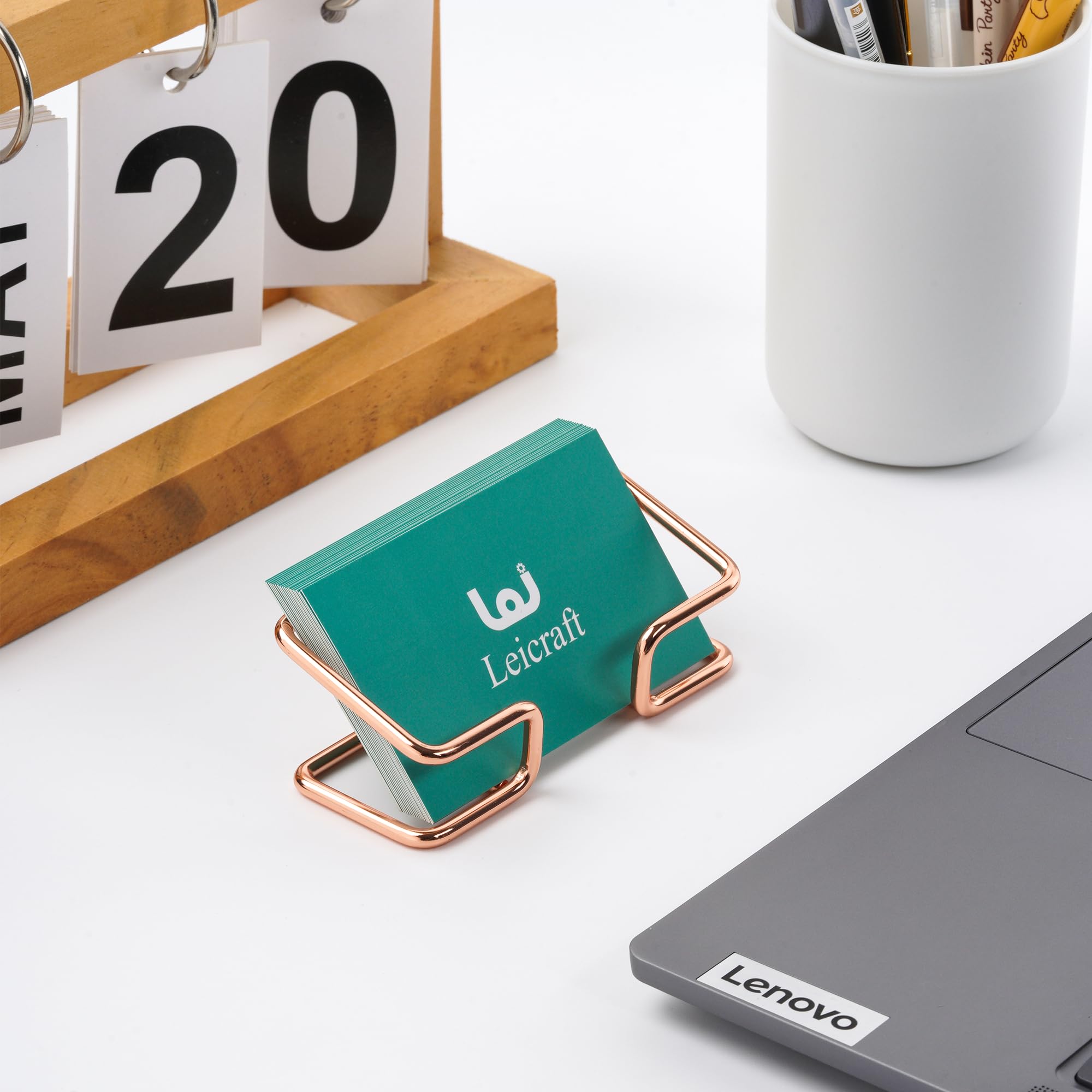 Elegant Rose Gold Metal Business Card Holder for Desk - Stylish Office Organizer for Men & Women - Perfect for Professional Meetings, Networking Events & Office Decor