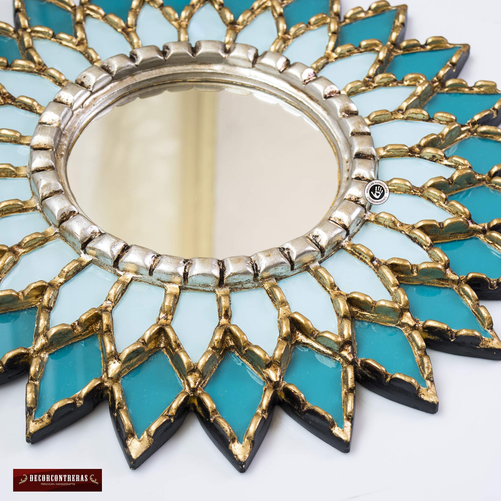 Handmade Turquoise Round Hanging Mirror - Boho Wall Decor with Peruvian Mandala Design for Living Room, Bedroom & Entryway | Unique Home Accent & Wall Art Gift Idea