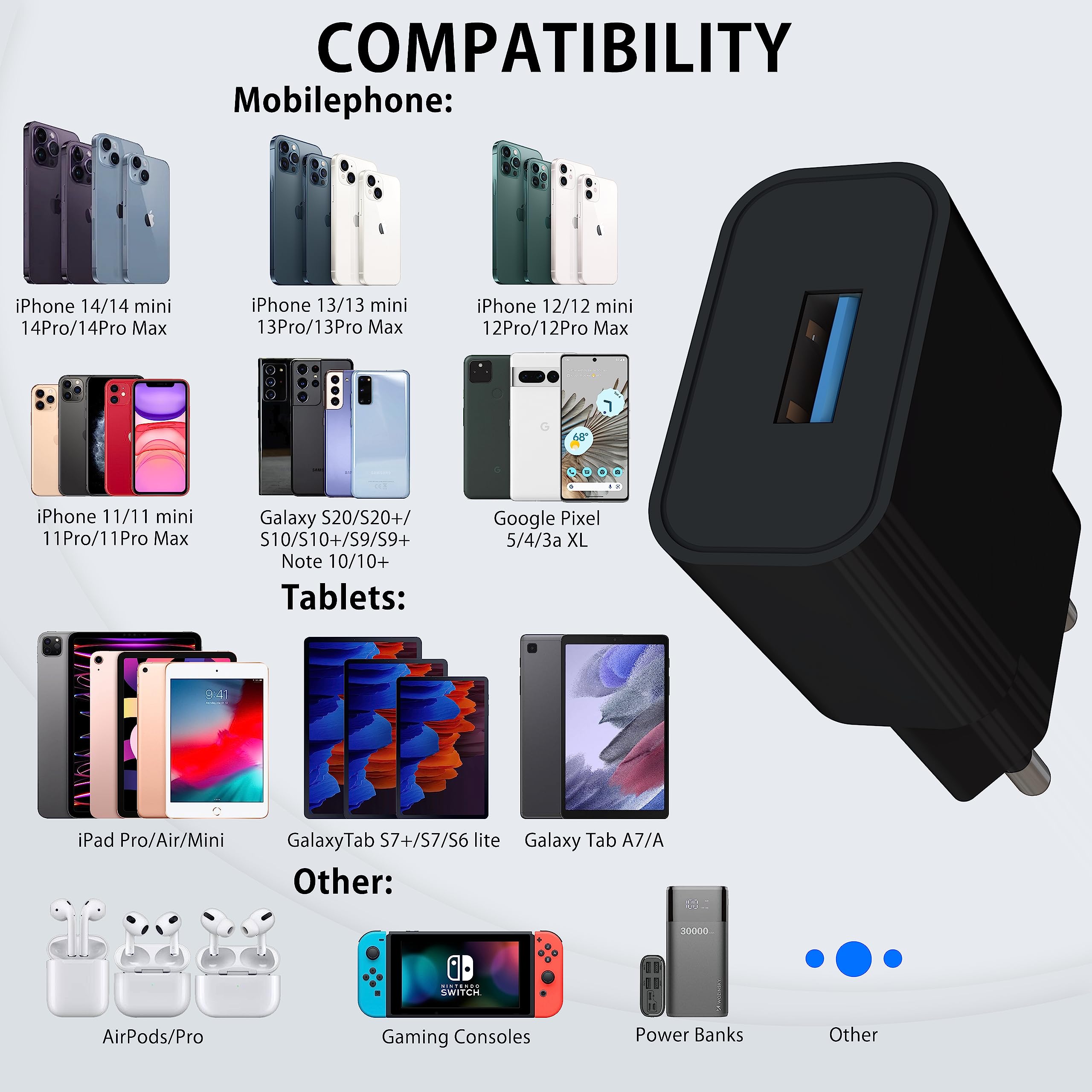 MyGadget 2X Universal USB Charger Adapter (5V 2A) - Fast Wall Charger Compatible with Apple iPhone 15/14/13, Samsung Galaxy S24 & More - Black - Perfect for Home, Office & Travel Charging Needs
