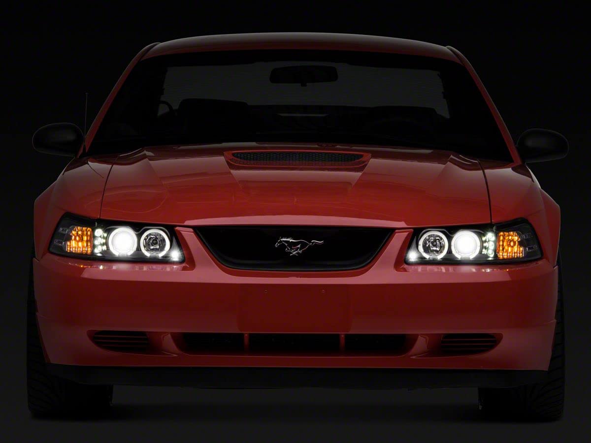 Black Axial LED Halo Projector Headlights for 1999-2004 Ford Mustang - High Performance Lighting Upgrade for Night Driving & Custom Car Styling