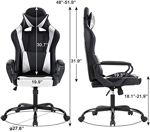 Premium High Back Ergonomic Gaming Chair - Heavy Duty Racing Office Chair with Lumbar Support & Massage Function, Adjustable Swivel PC Video Game Chair with Headrest & Armrests - White - Perfect for Esports, Streaming & Home Office Workspace