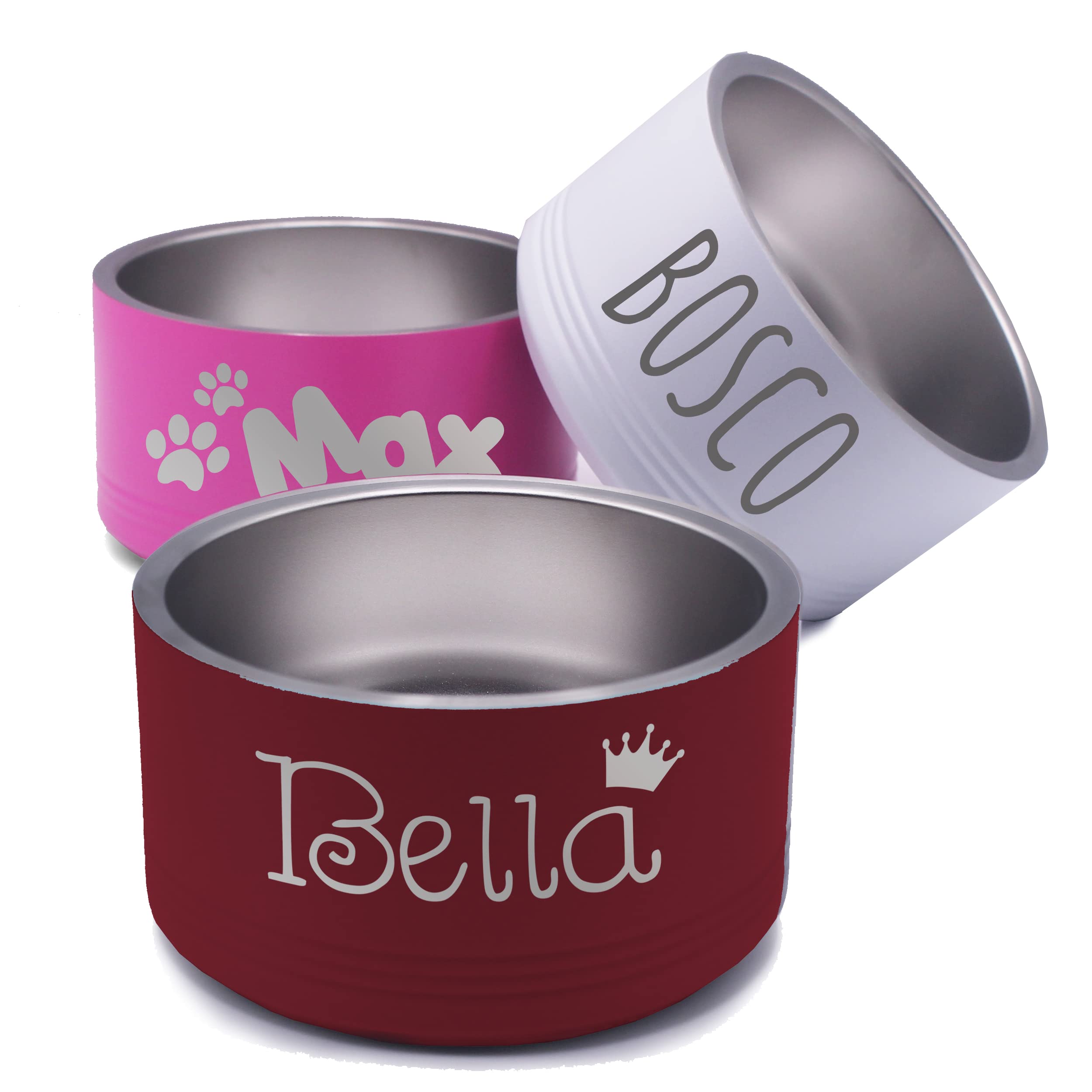 Personalized Stainless Steel Pet Bowl - Custom Engraved Dog or Cat Food & Water Dish with Non-Slip Base (64oz, Red) - Perfect for Home, Travel & Outdoor Use