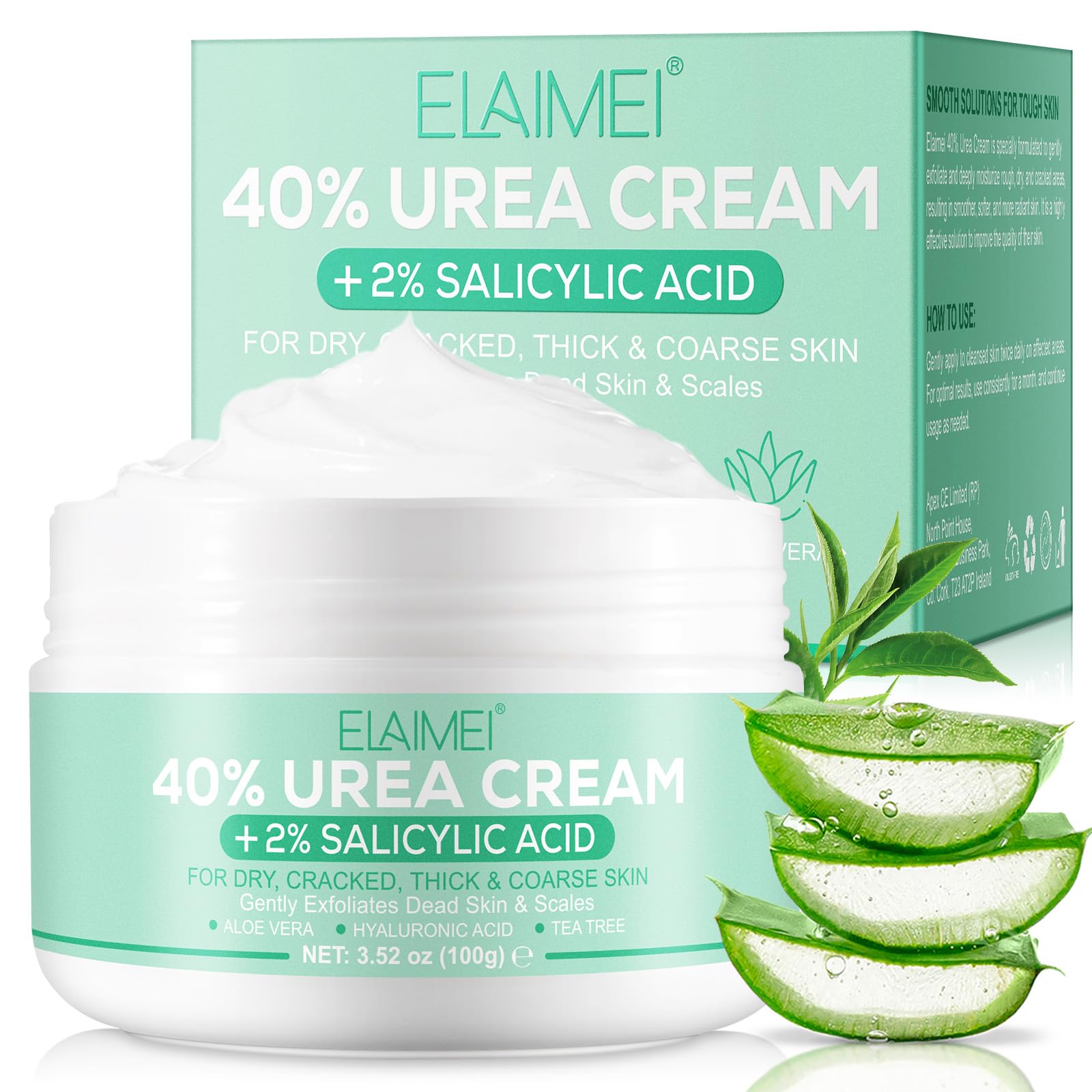 40% Urea Foot Cream for Cracked Heels & Dry Skin (3.52 oz) - Intensive Moisturizing Treatment with 2% Salicylic Acid, Tea Tree Oil & Aloe Vera - Best for Rough Feet, Elbows, Hands & Knees - Perfect for Pedicures, Winter Care & Daily Foot Repair