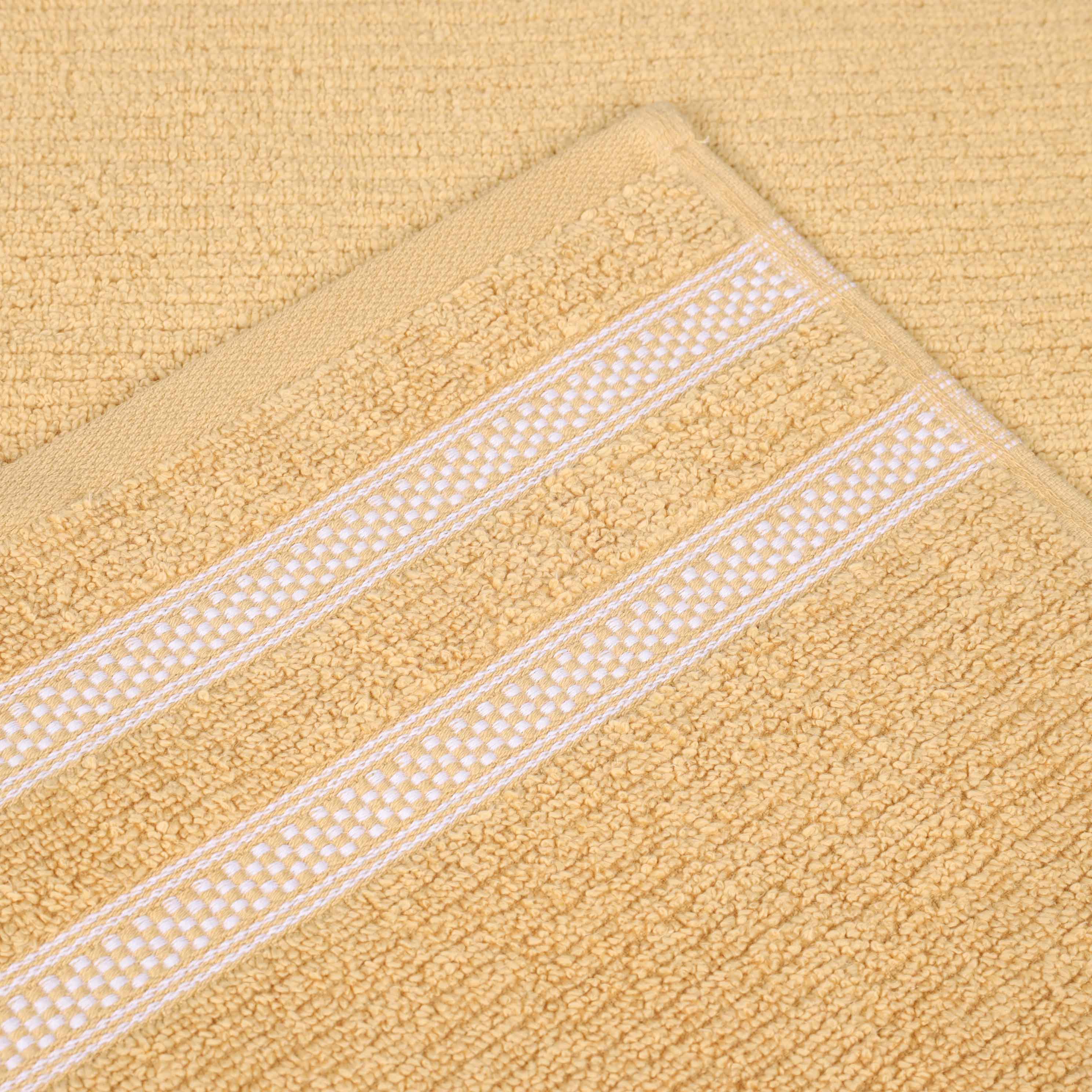 12-Pack Zero Twist Cotton Ribbed Geometric Border Plush Face Towels | Ultra Soft Bath & Hand Towels for Spa, Gym, Travel & Home Use