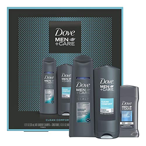 DOVE MEN + CARE Limited Edition Men's Holiday Grooming Gift Set - Clean Comfort Body Wash, Antiperspirant Deodorant & Shampoo + Conditioner - Perfect Christmas Gift for Him, Travel & Daily Skincare Routine
