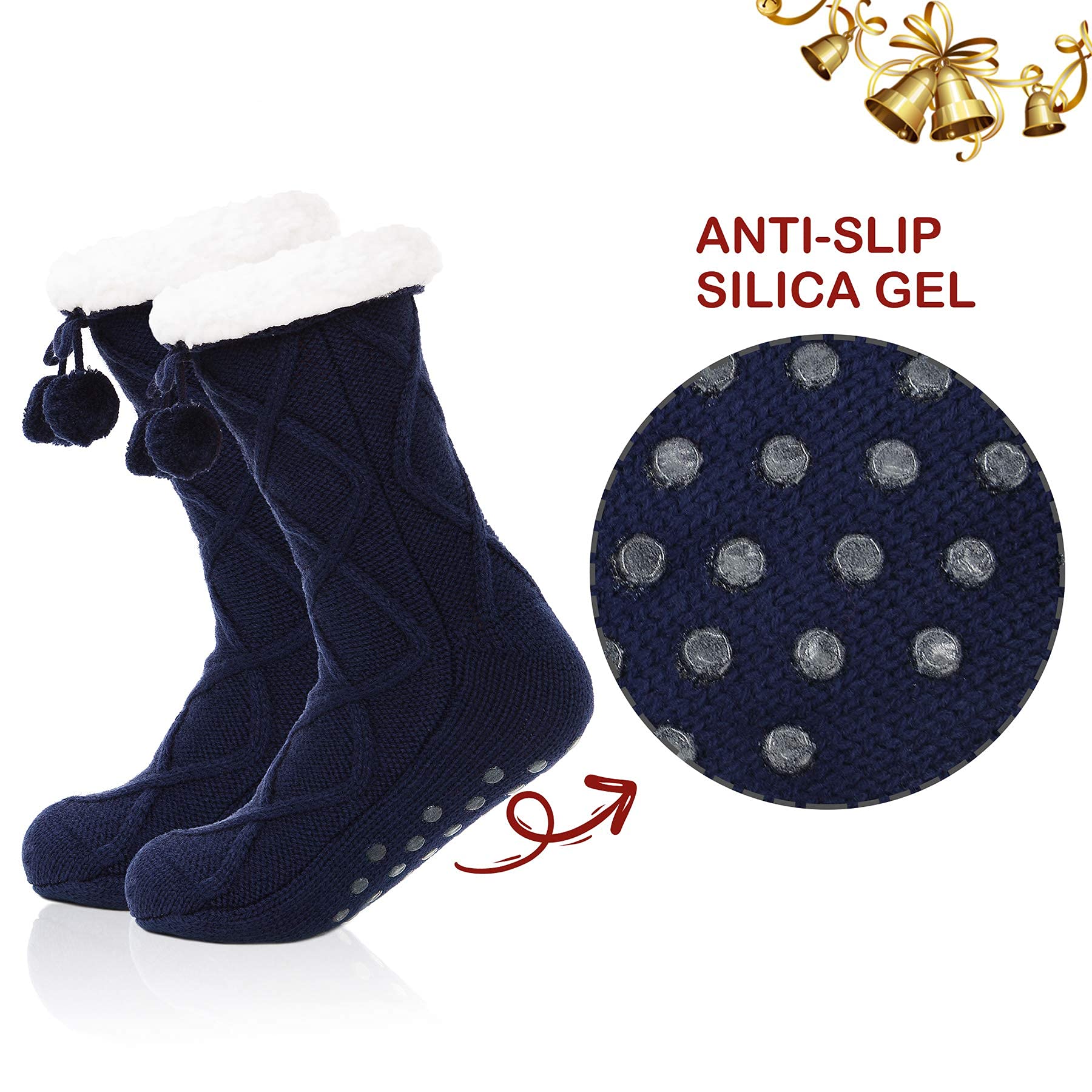 Zando Comfy Fleece Socks for Women & Seniors - Warm Winter Non-Slip Grip Socks with Soft Fleece Lining - Perfect Cozy Gift for Christmas, Home & Travel