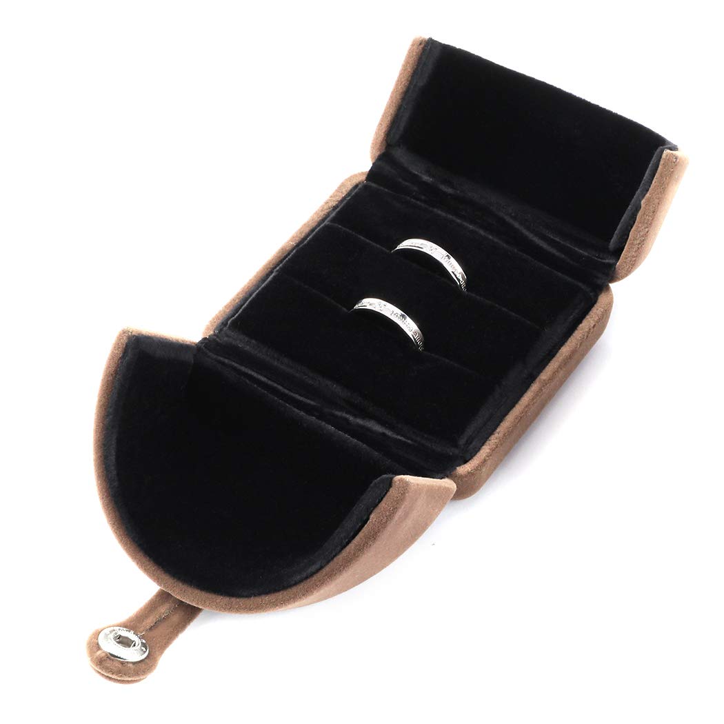 iSuperb Brown Velvet Double Ring Box - Wedding Jewelry Gift Box for Engagement Rings, Couple Rings - Perfect for Ceremony, Anniversary & Proposal Gifts - Elegant Ring Display for Wedding Proposals & Vow Renewals