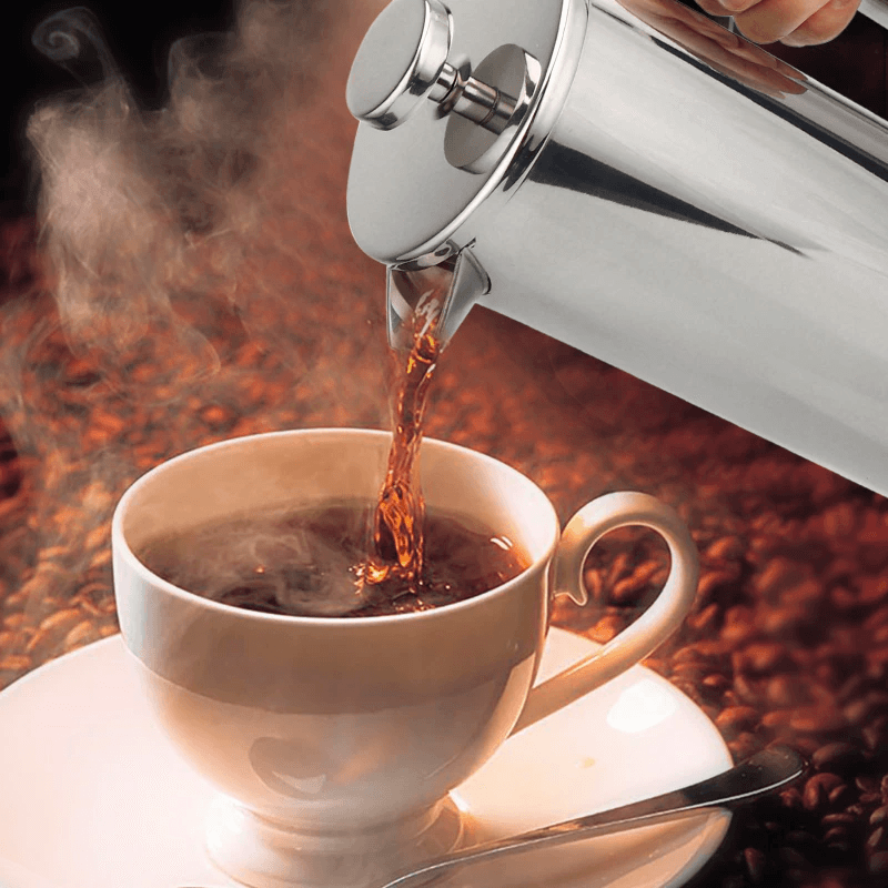 Premium French Press Coffee Maker - 34oz Stainless Steel, 4-Level Filtration - Perfect for Home, Office & Camping - Brew Rich, Bold Coffee in Minutes