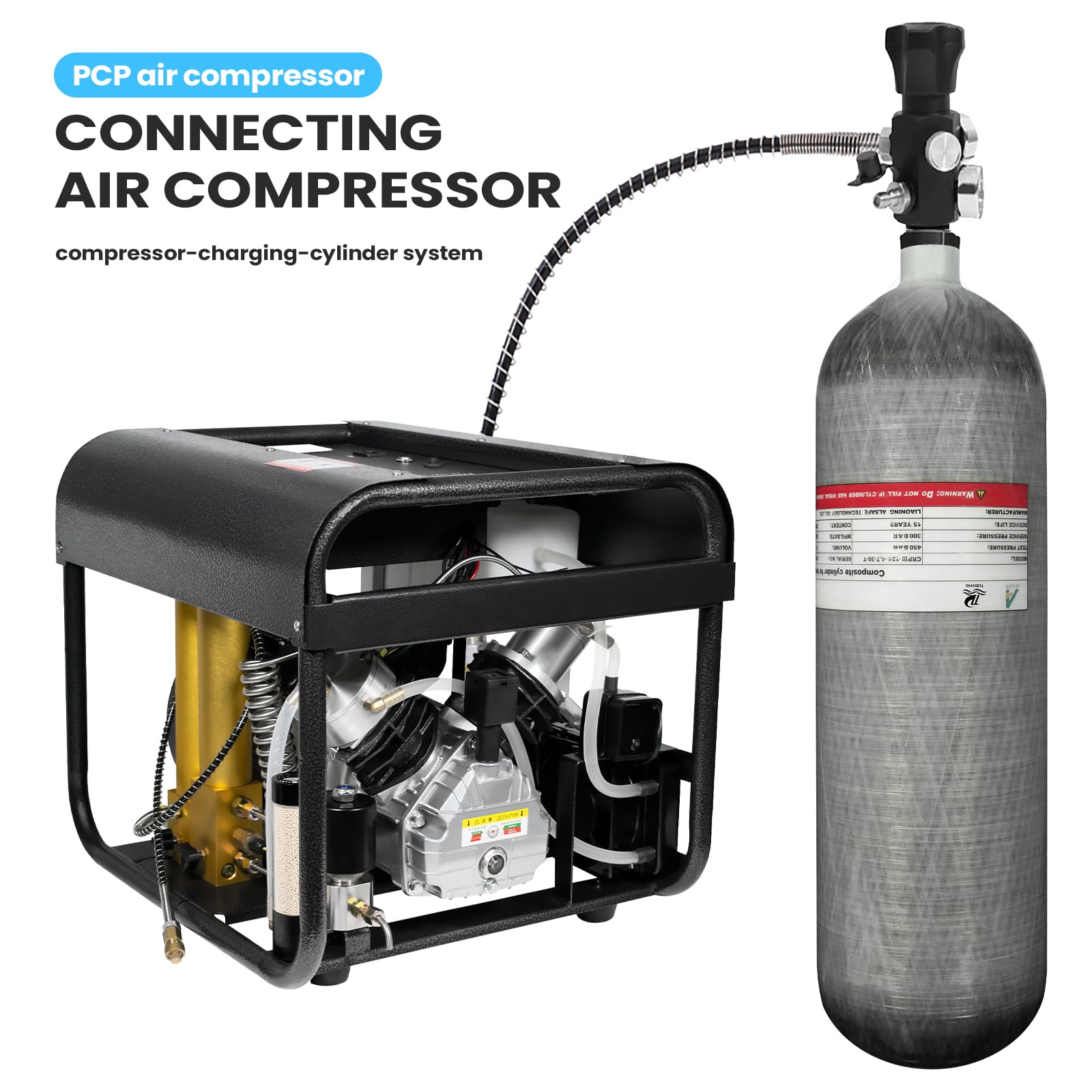 TUDIVING 4.7L 4500Psi Carbon Fiber Scuba Diving Tank - High Pressure Air (HPA) Cylinder for Deep Diving, PCP Paintball & Underwater Adventures | Portable 286 Cu in Oxygen Tank with M18x1.5 Valve | Perfect for Professional Divers, Paintball Enthusiasts & Outdoor Sports