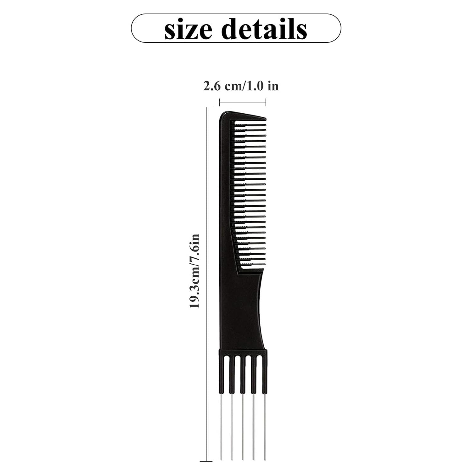 ZAUKY Anti Static Heat Resistant Carbon Fiber Metal Prong Hair Comb - 2 Pack for Styling, Detangling & Salon Use at Home or Professional