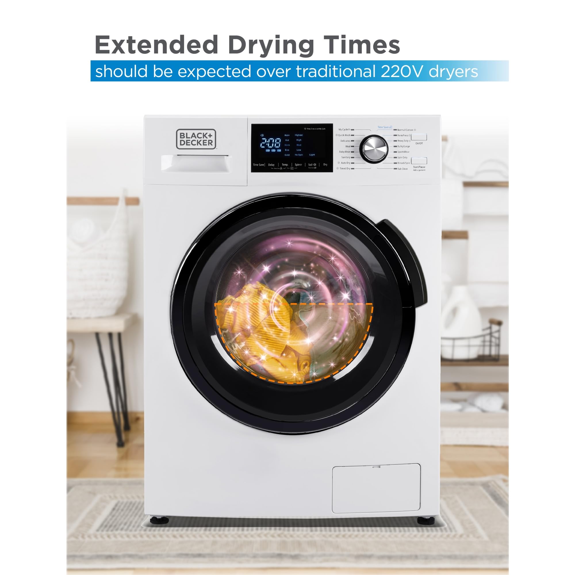 BLACK+DECKER 2.7 Cu. Ft All-in-One Washer Dryer Combo with LED Display & 16 Wash Cycles - Compact Laundry Solution for Apartments, RVs & Small Spaces