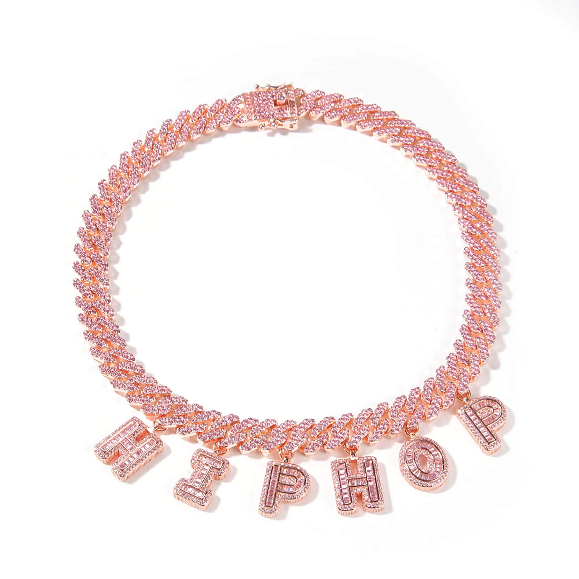 Custom Name Pink Diamond Necklace & Bracelet Set - Iced Out Hip Hop Jewelry with Micro Inlaid Zircon Letters - Unisex Birthday Gift for Her/Him - Perfect for Parties, Anniversaries & Special Occasions