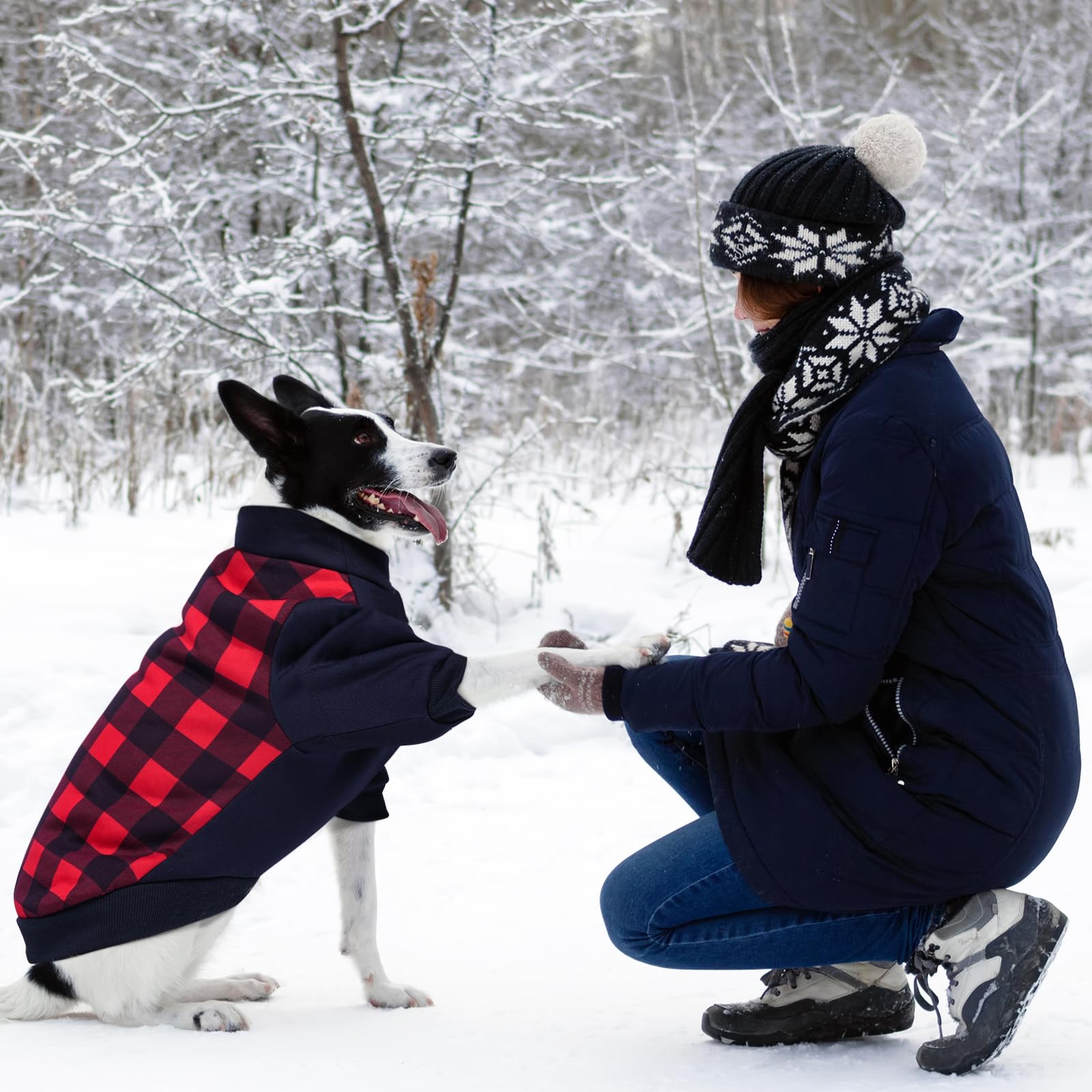 GreenJoy Plaid Dog Christmas Sweater - Cozy Turtleneck Pet Outfit with Leash Hole, Soft & Warm Winter Coat for Small Dogs & Cats (Red/Navy Plaid) - Perfect for Holiday Photos & Christmas Parties