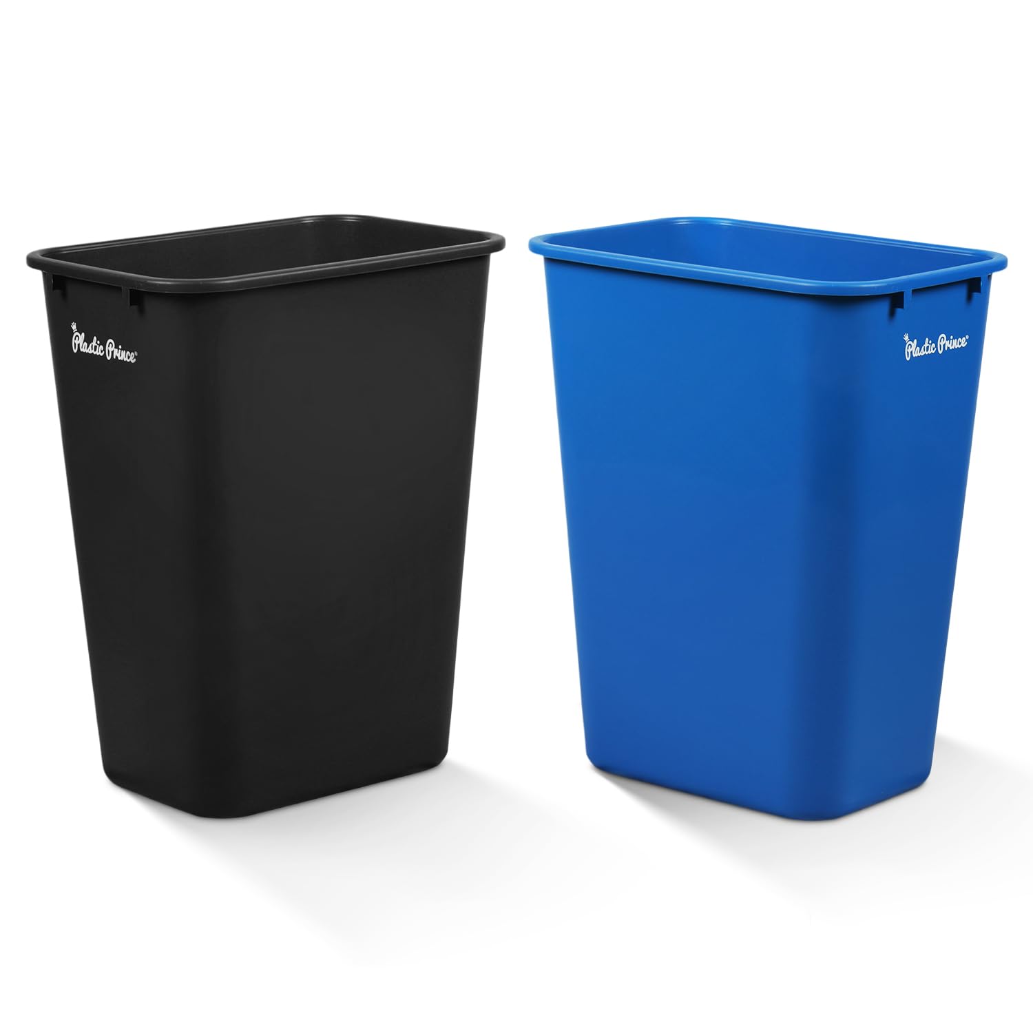 40 Quart Trash Can Set of 2 - Black & Blue Plastic Rectangular 10 Gallon Wastebasket for Kitchen, Bathroom, Office - Fits Under Desk, Cabinet & Sink - Perfect for Home, Office & Commercial Use