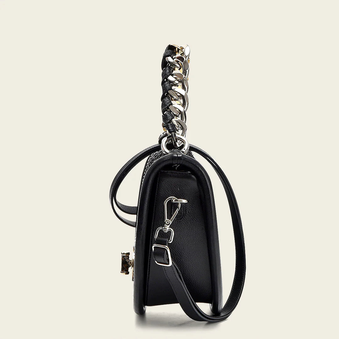 BOD1BPH Cuadra Black Python Leather Handbag for Women - Elegant Evening Clutch, Perfect for Parties & Special Occasions