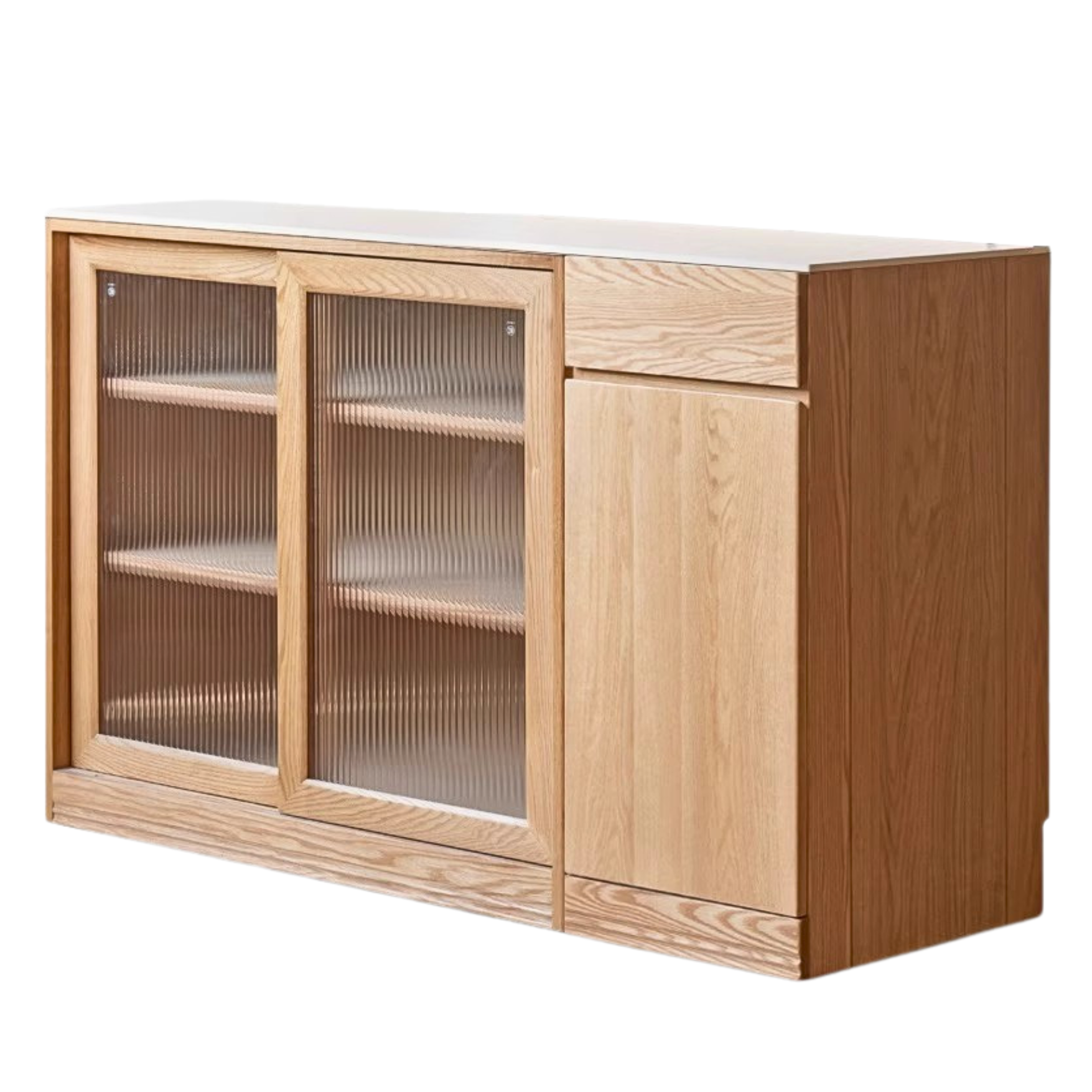 Solid Oak Wood Sideboard Buffet Cabinet - Multi-Functional Storage Locker with Drawers & Shelves for Dining Room, Living Room, and Entryway Organization