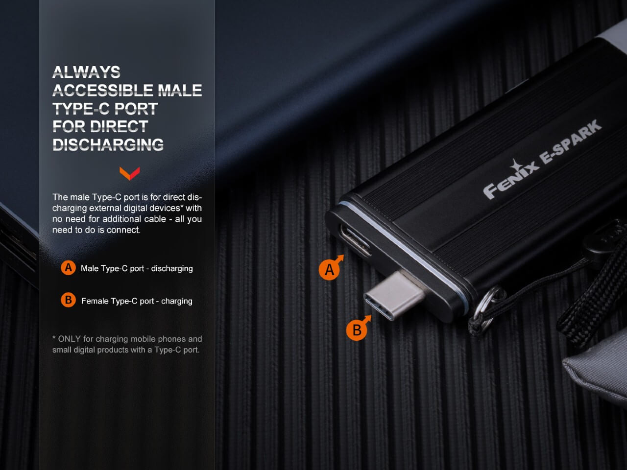 Fenix E SPARK Ultra Thin 10000mAh Power Bank with LED Flashlight - Portable Charger for Camping, Hiking & Emergency Use