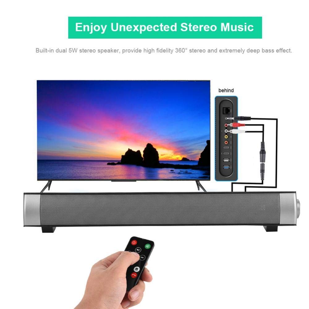 Wireless Soundbar with Bluetooth 4.2 & Subwoofer - USB Powered Home Theater Speaker System with Remote Control, TF Card Slot - Compatible with PC, Laptop, TV, Smartphone, Tablet, MP3 - Perfect for Movie Nights, Gaming & Music Streaming