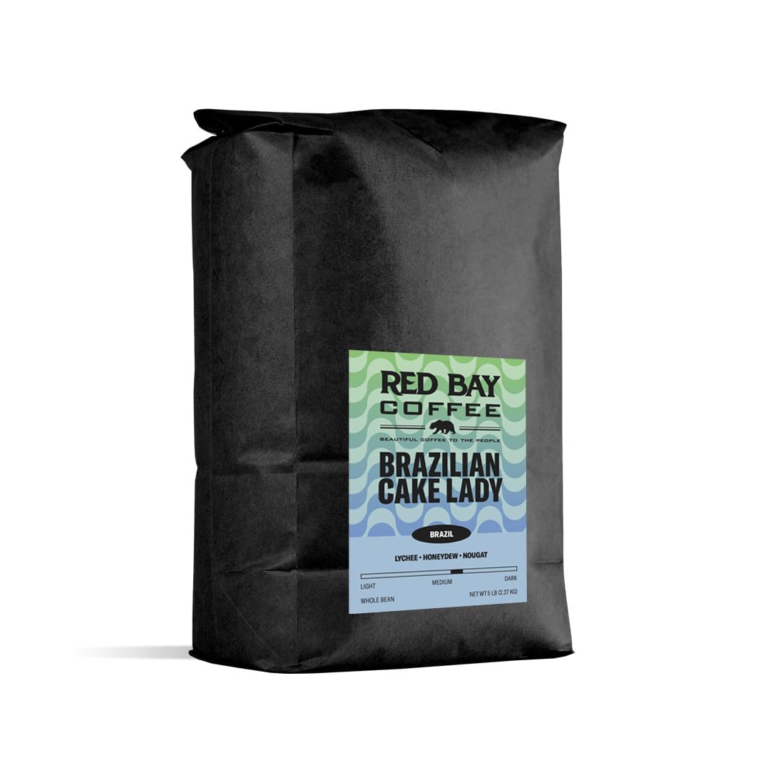 Red Bay Coffee Brazilian Cake Lady - Medium Roast Whole Bean Coffee, 5 LB Resealable Bag | Premium Brazilian Coffee Beans for Home Brewing, Office Use & Gifts