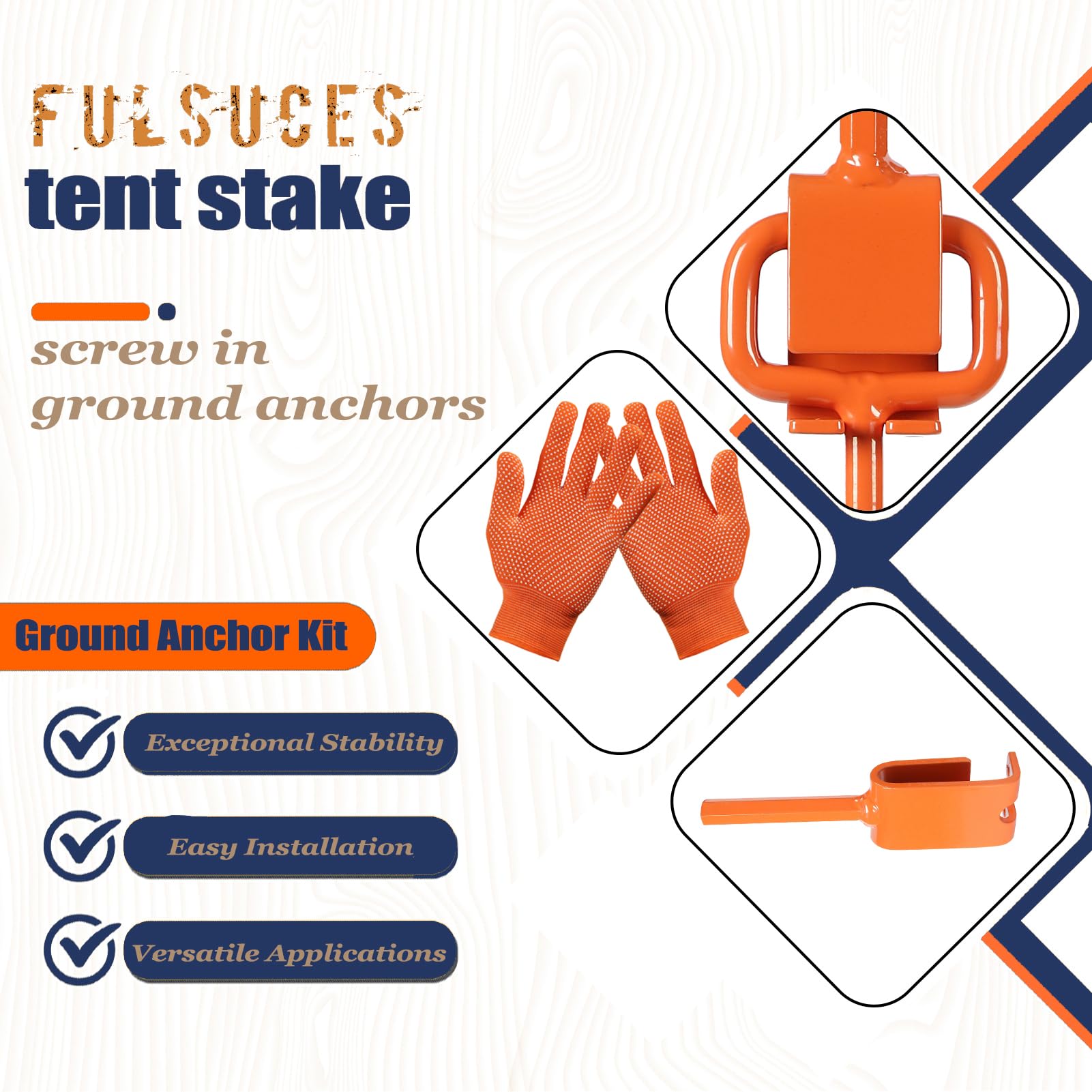 16-Inch Heavy Duty Screw-In Tent Stakes & Ground Anchors Kit - 12PCS Orange with Adapter for Secure Camping, RV, Mobile Home & Tree Straightening - Perfect for Outdoor Adventures, Storms & Windy Conditions