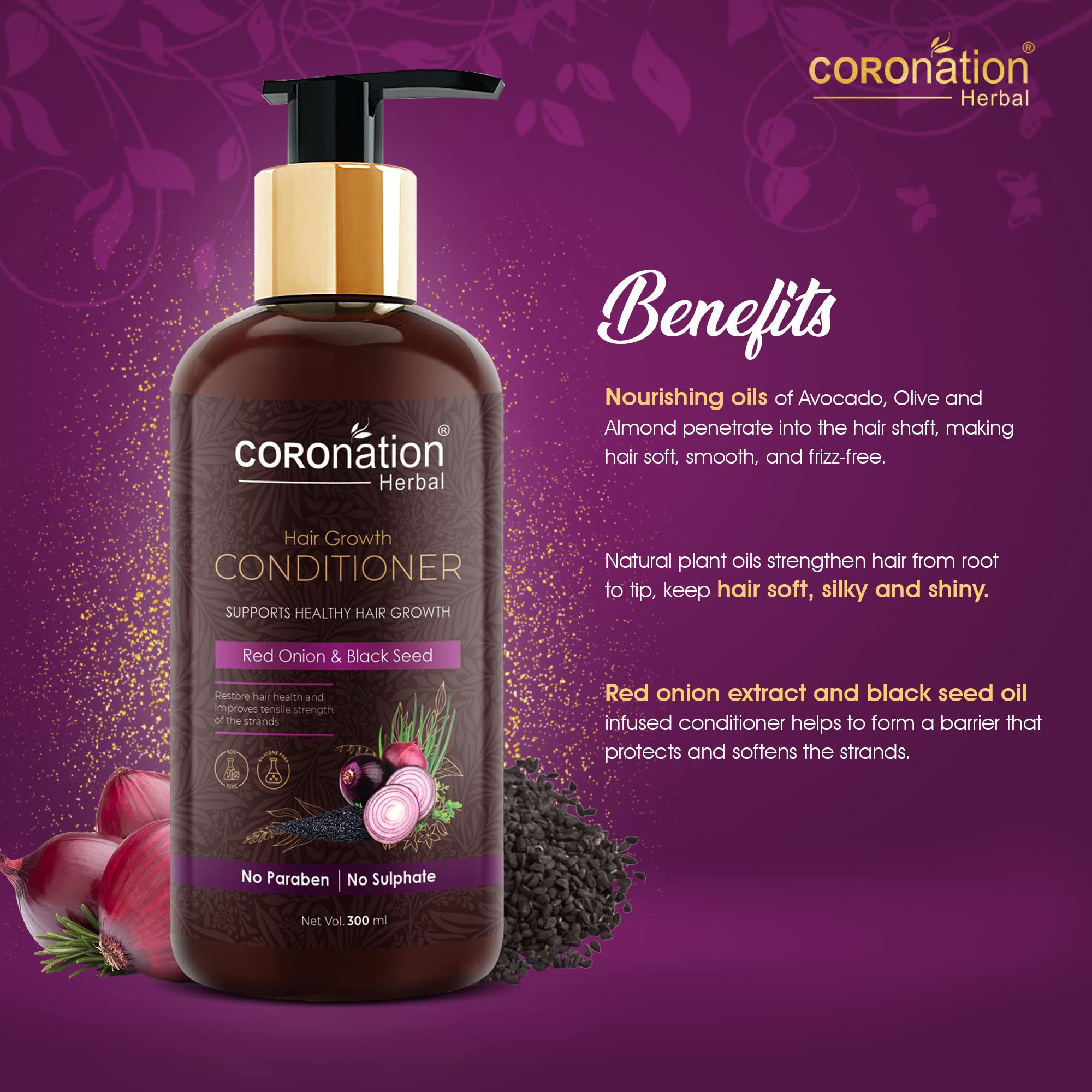 Best Herbal Red Onion & Black Seed Oil Hair Conditioner for Men & Women - Promotes Hair Growth, Reduces Hair Fall & Dandruff - Prevents Split Ends & Premature Graying - Natural Solution for Thicker, Healthier Hair - Perfect for Daily Hair Care & Scalp Treatment