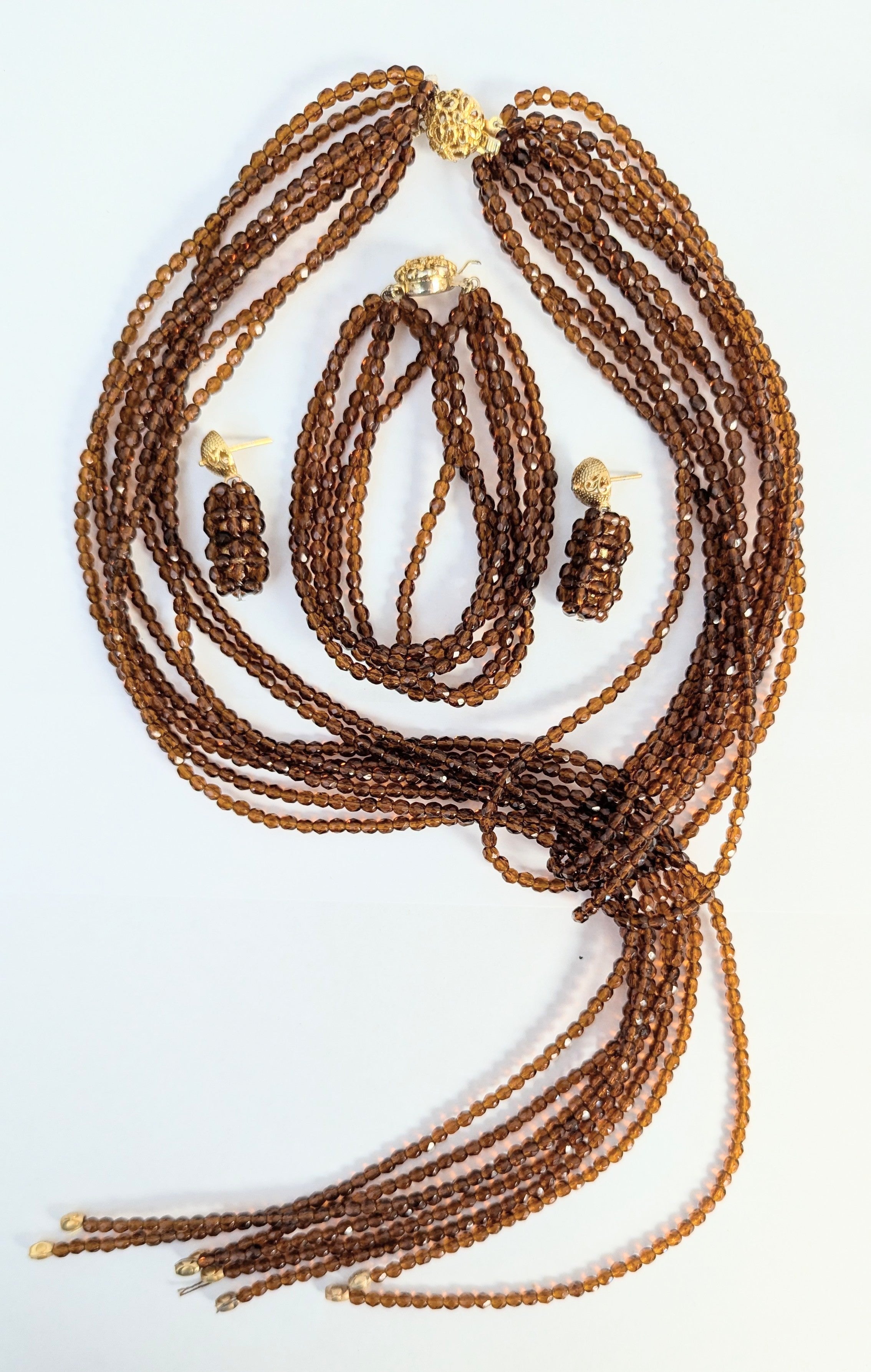African Brown & Gold Beaded Jewelry Set - Necklace, Bracelet & Earrings | Handmade Nkechi Beaded Accessories for Women | Perfect for Weddings, Parties & Cultural Events