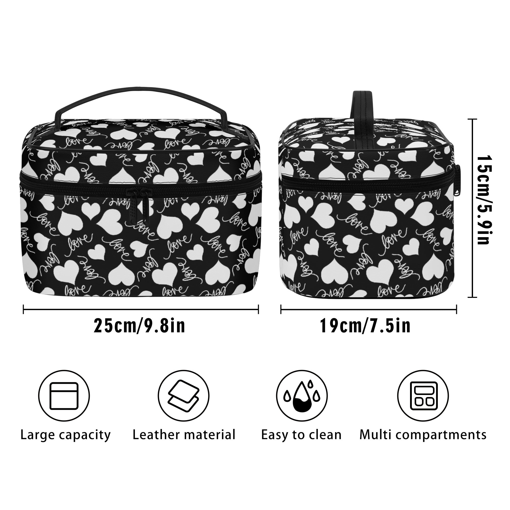 Love And Hearts Leather Cosmetic Bag - Waterproof Travel Makeup Pouch for Women | Perfect for Travel, Gym & Everyday Use