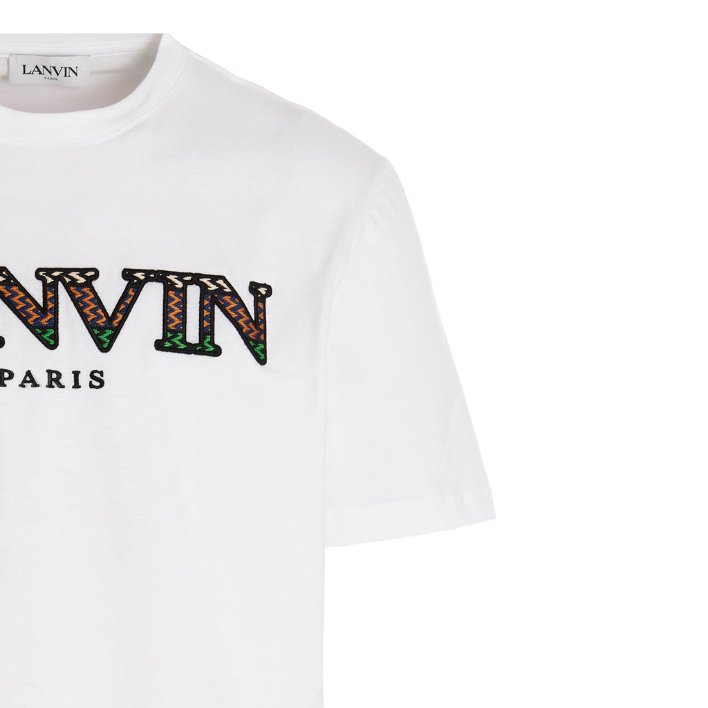 Lanvin White Embroidered Logo T-Shirt for Men - Luxury Cotton Casual Tee for Streetwear & Everyday Outfits