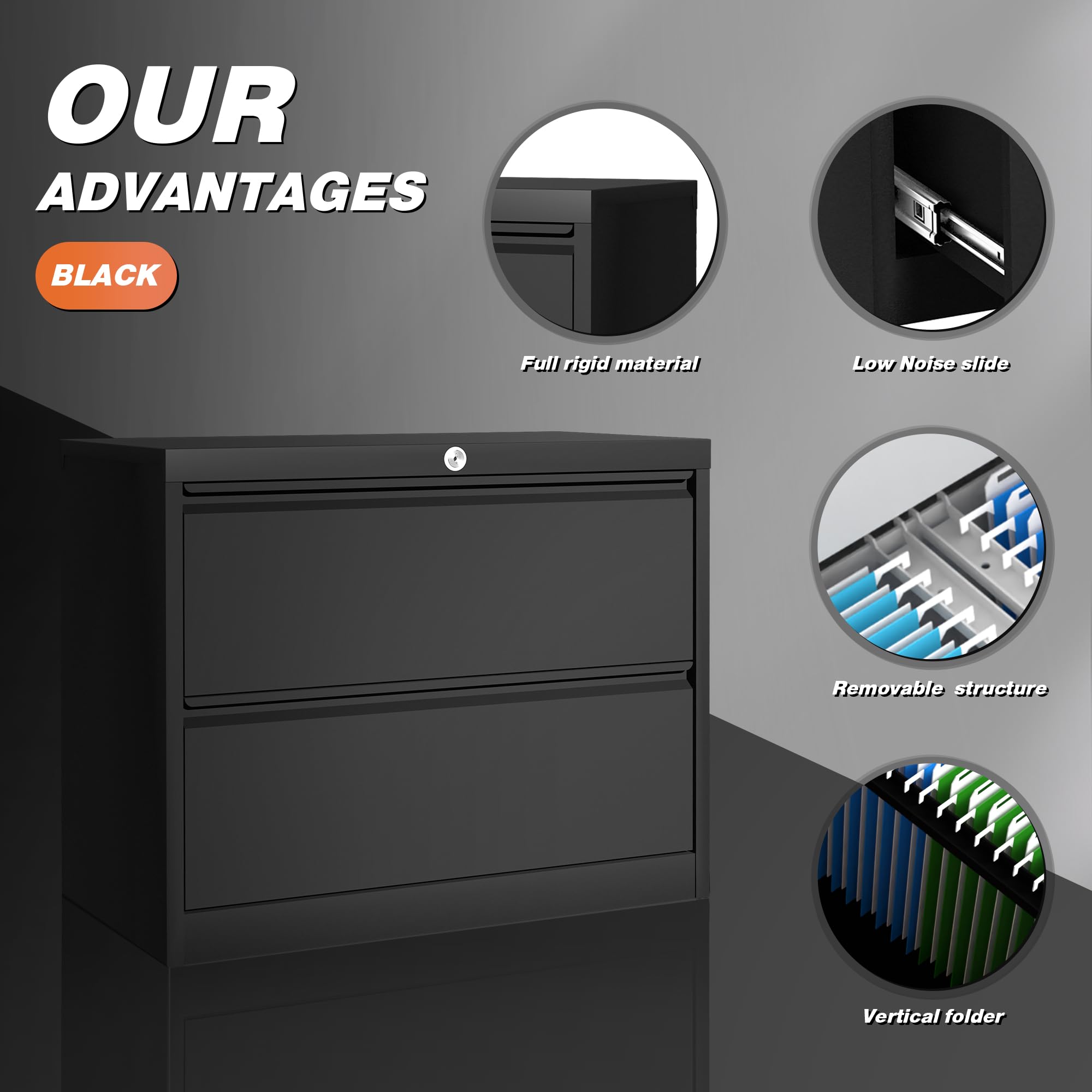 METAN 2-Drawer Metal Lateral Filing Cabinet - Locking Steel Wide File Storage for Legal/Letter/A4 Documents - Home Office Organization - Black (Assembly Required) | Perfect for Office, Study Room & Home Workspace