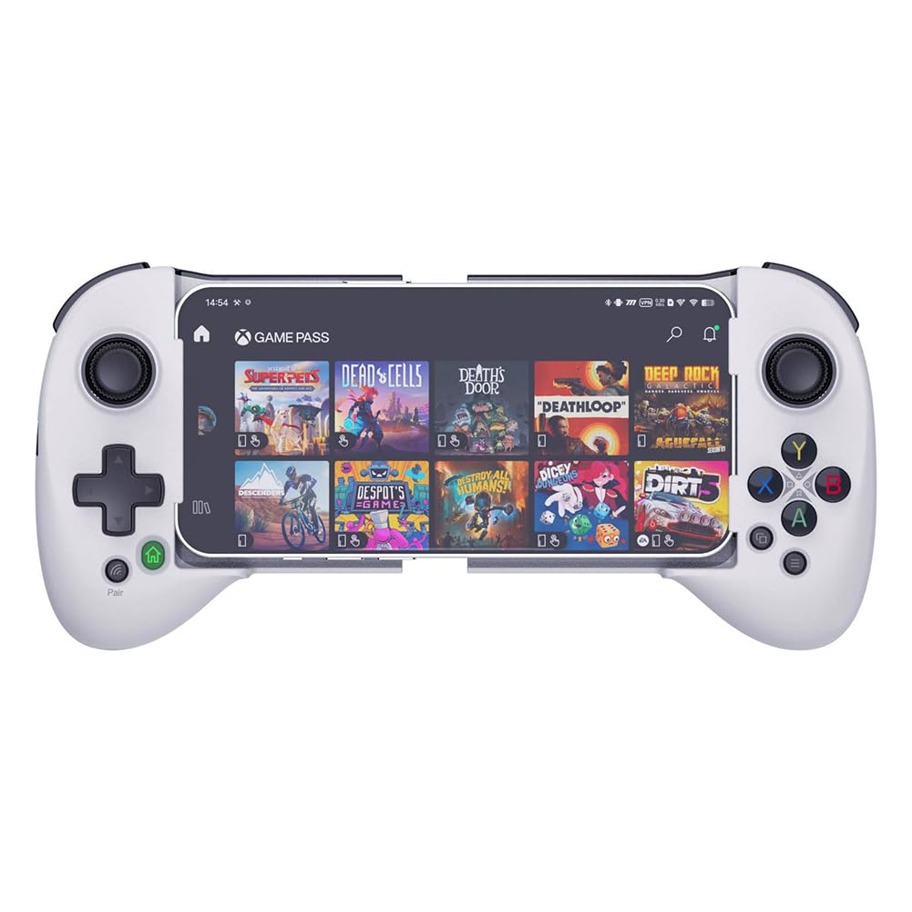 Wireless Mobile Game Controller for iPhone & Android - Adjustable Joystick & 4 Programmable Buttons | Compatible with PS Remote Play, Xbox Cloud Gaming, Steam Link & GeForce NOW | Ergonomic Design for Cloud Gaming & Mobile Esports (White) - Perfect for Gaming on the Go & Home Entertainment