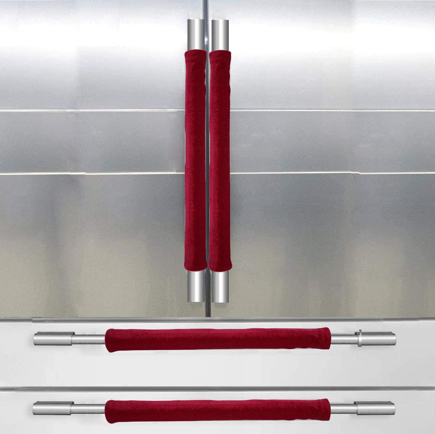 Dark Red Refrigerator Door Handle Covers - Non-Slip Appliance Protectors for Ovens & Dishwashers, Keep Kitchen Clean from Smudges & Food Stains - Ideal for Home Kitchen, Restaurant & Commercial Use